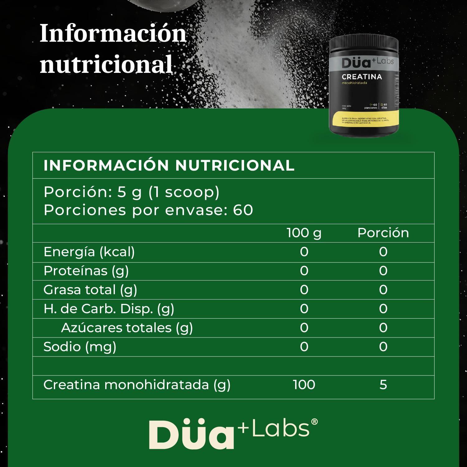 Creatina Monohidratada Düa Labs 300g 60 Porciones Sin Sabor-5