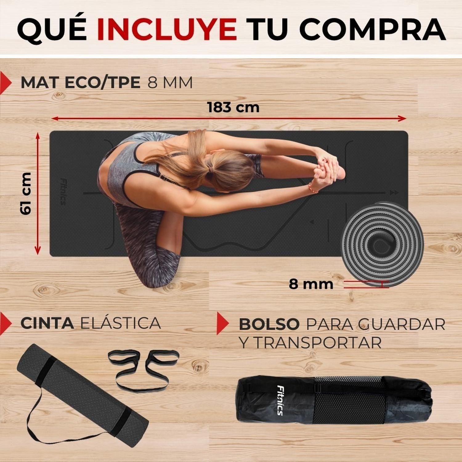 Mat Yoga Colchoneta Eco 8mm Doble Color Guías +Bolso +Correa-4