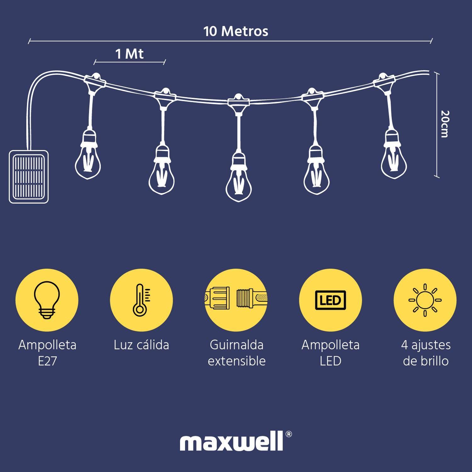 Guirnalda Solar Maxwell 10m Luces Exterior Terraza Impermeable-2