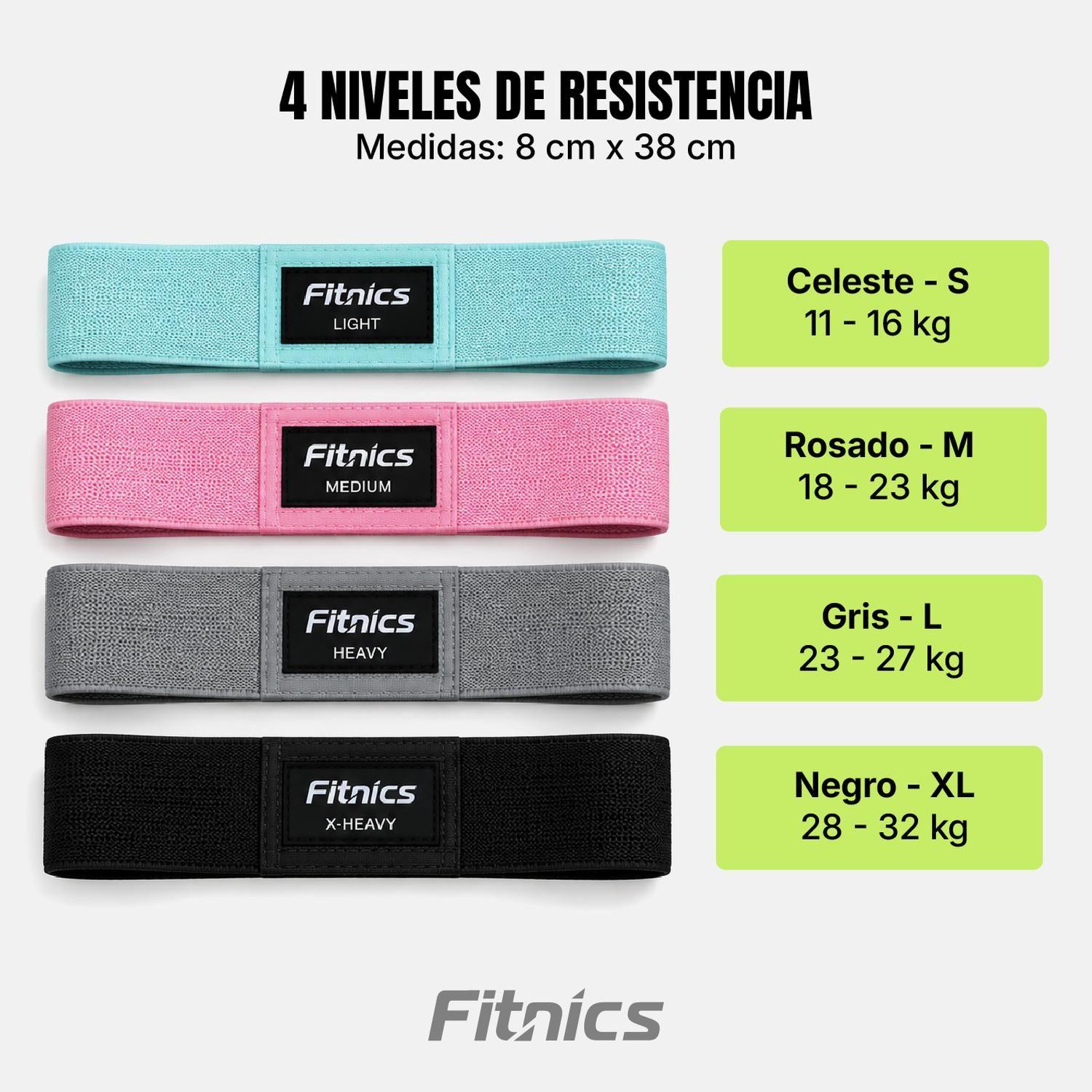 Bandas Resistencia Elasticas Tela Fitnics Ejercicio Set x 4-3