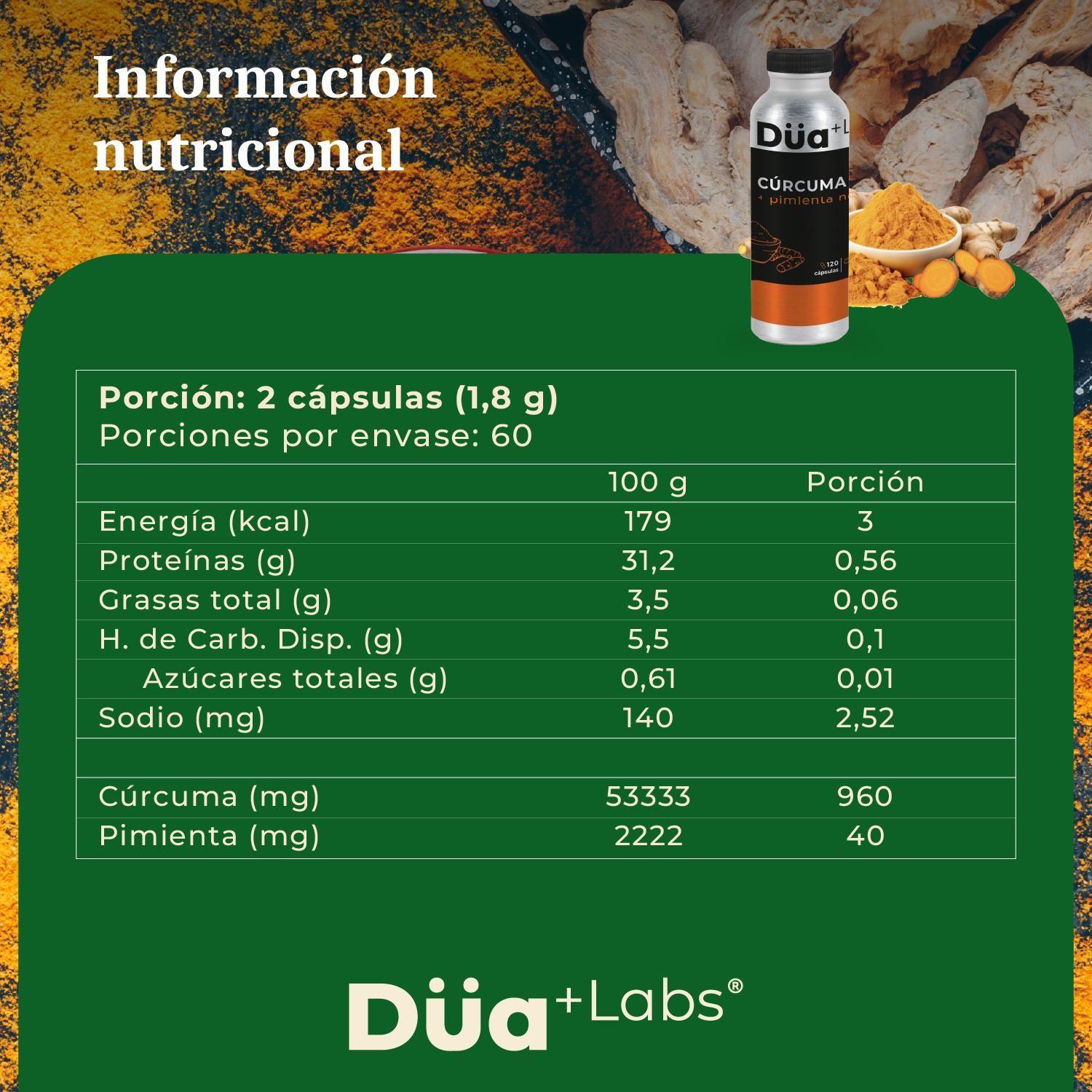 Curcuma + Pimienta Negra Düa Labs® 120 Cápsulas Para 60 días-6
