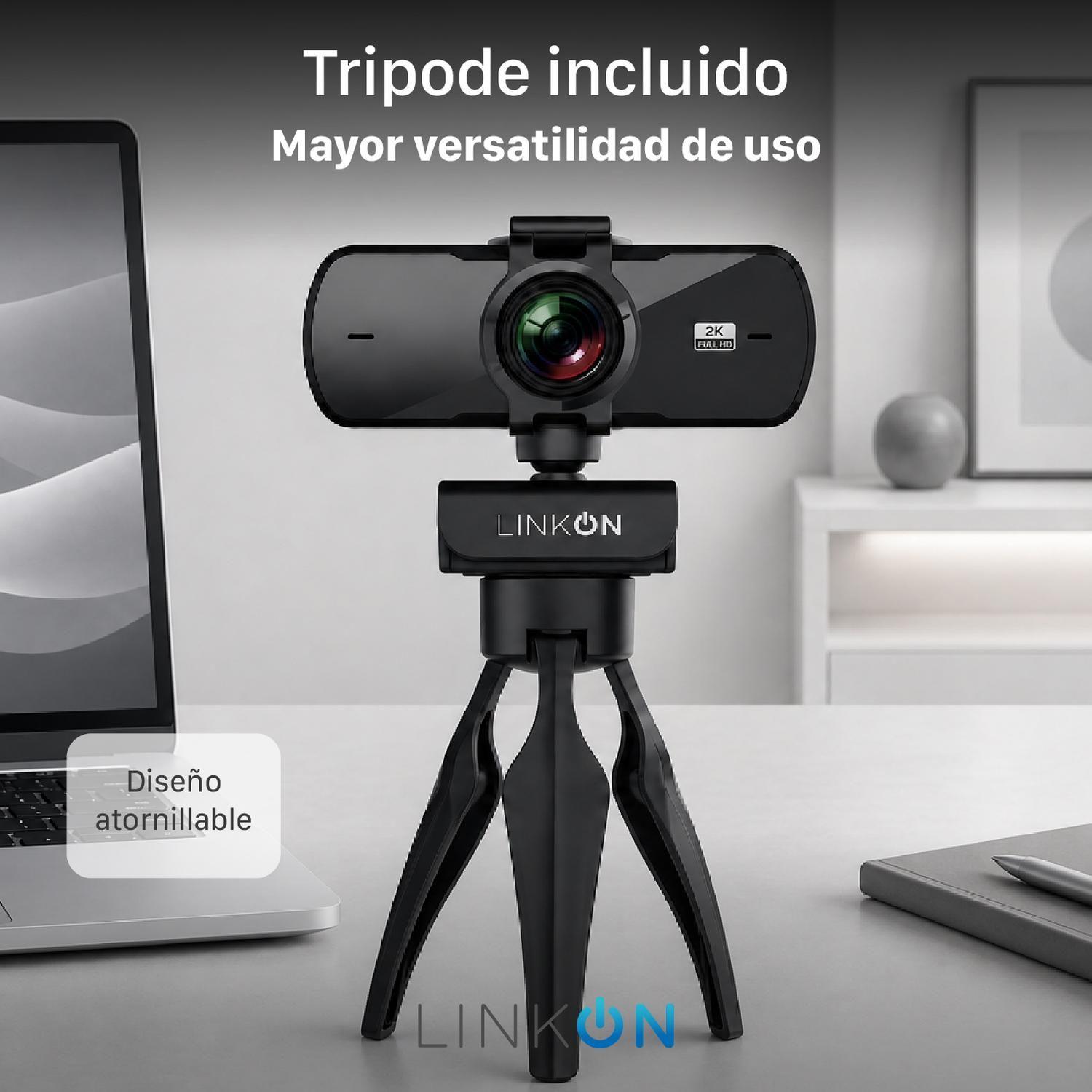 Webcam Camara Web 2K 1440p USB Microfono Tripode Cubre Lente-6