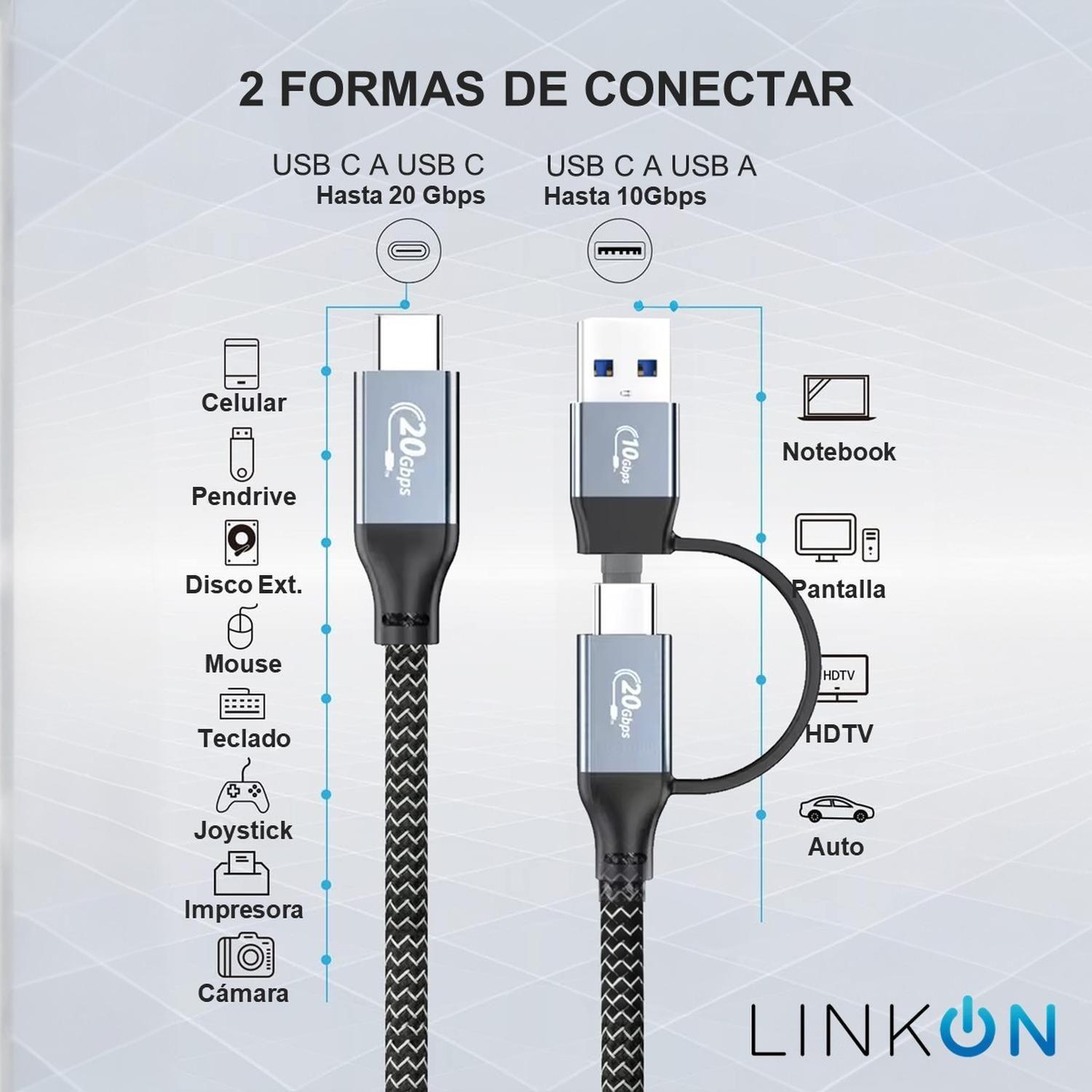 Cable USB C a USB y C 2-en-1 Carga 100W Datos 20G 4K Linkon-3