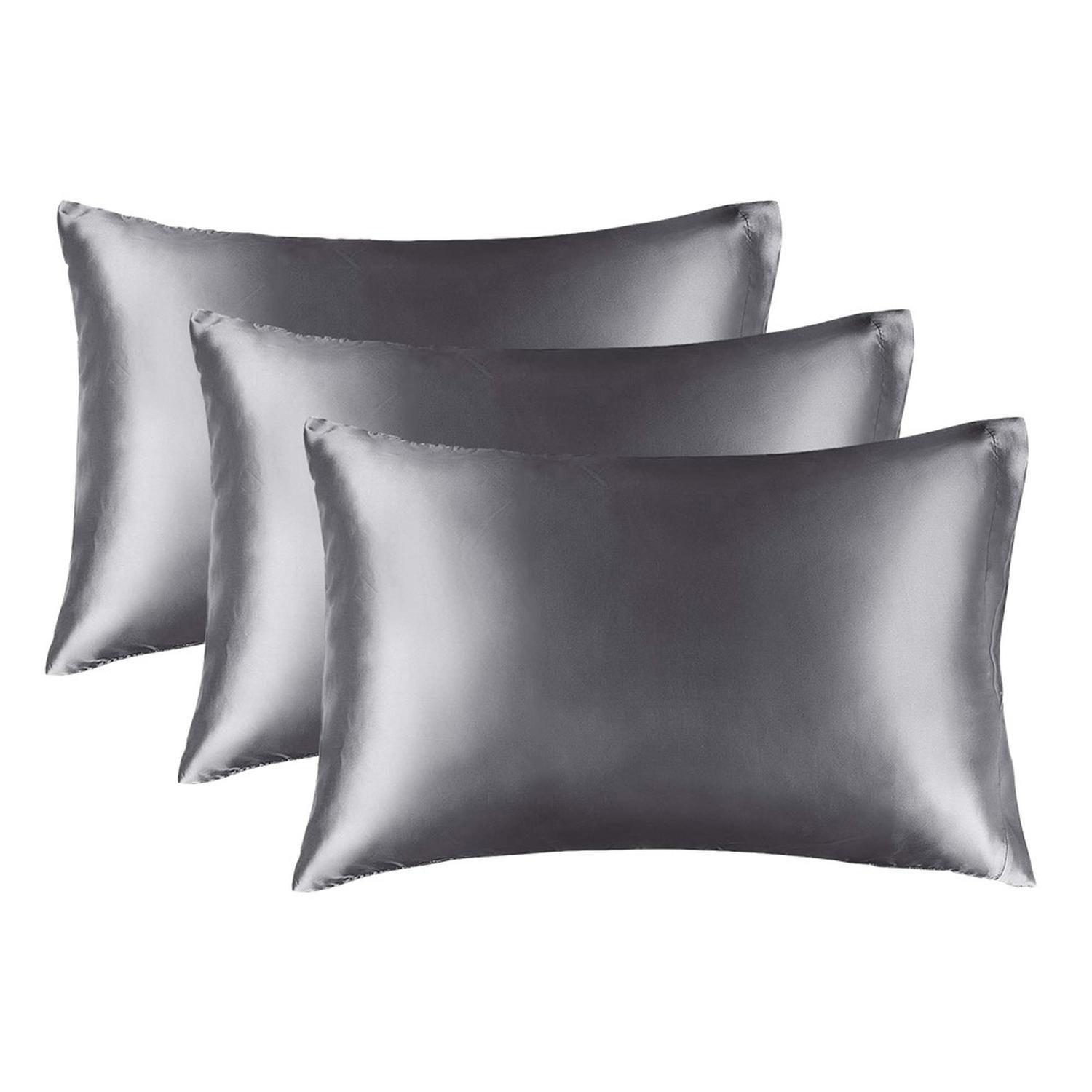 Funda Almohada Satin tipo Seda Set 3 unidades 50x76cm Tamano Unico 76x50 Gris Oscuro-0