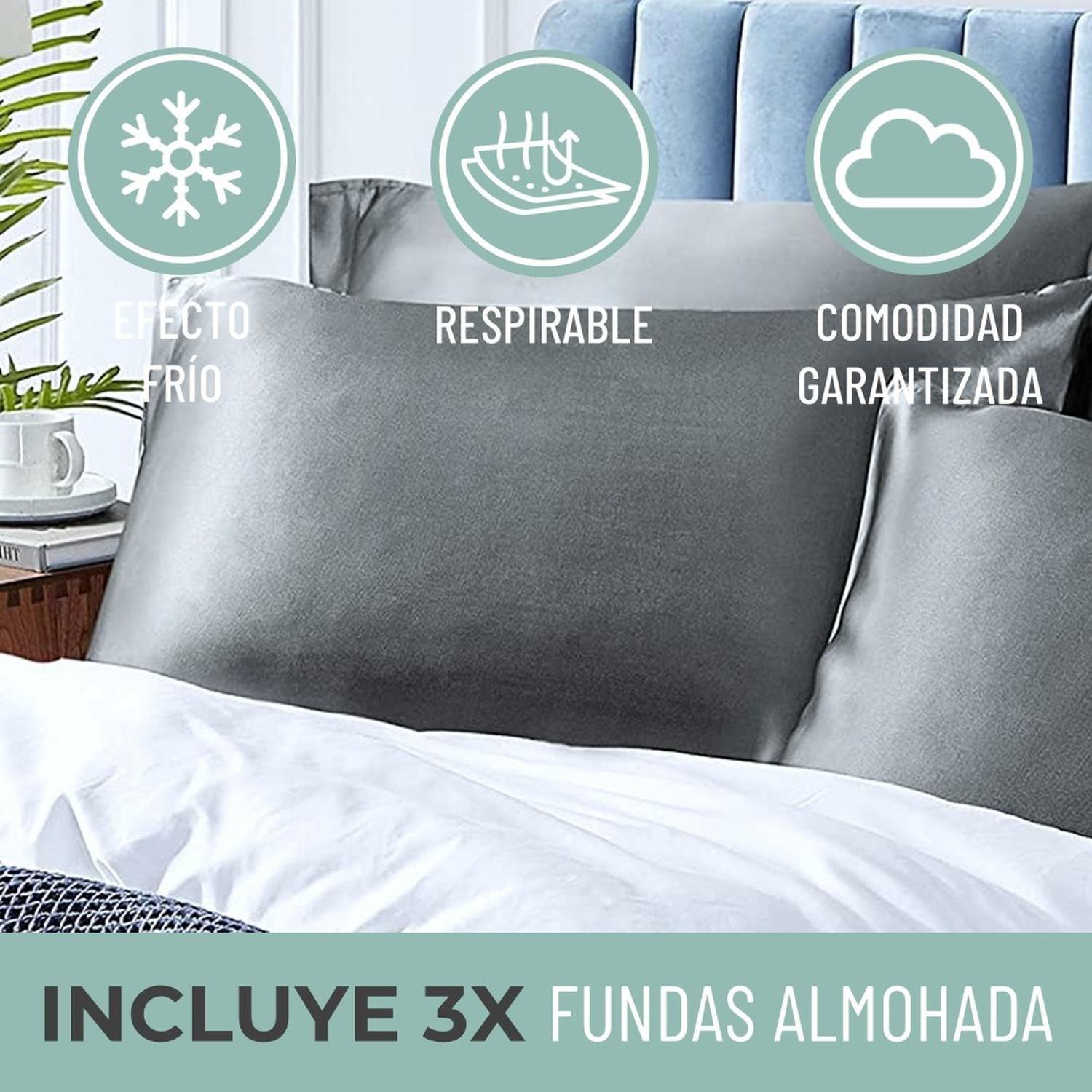 Funda Almohada Satin tipo Seda Set 3 unidades 50x76cm Tamano Unico 76x50 Gris Oscuro-1