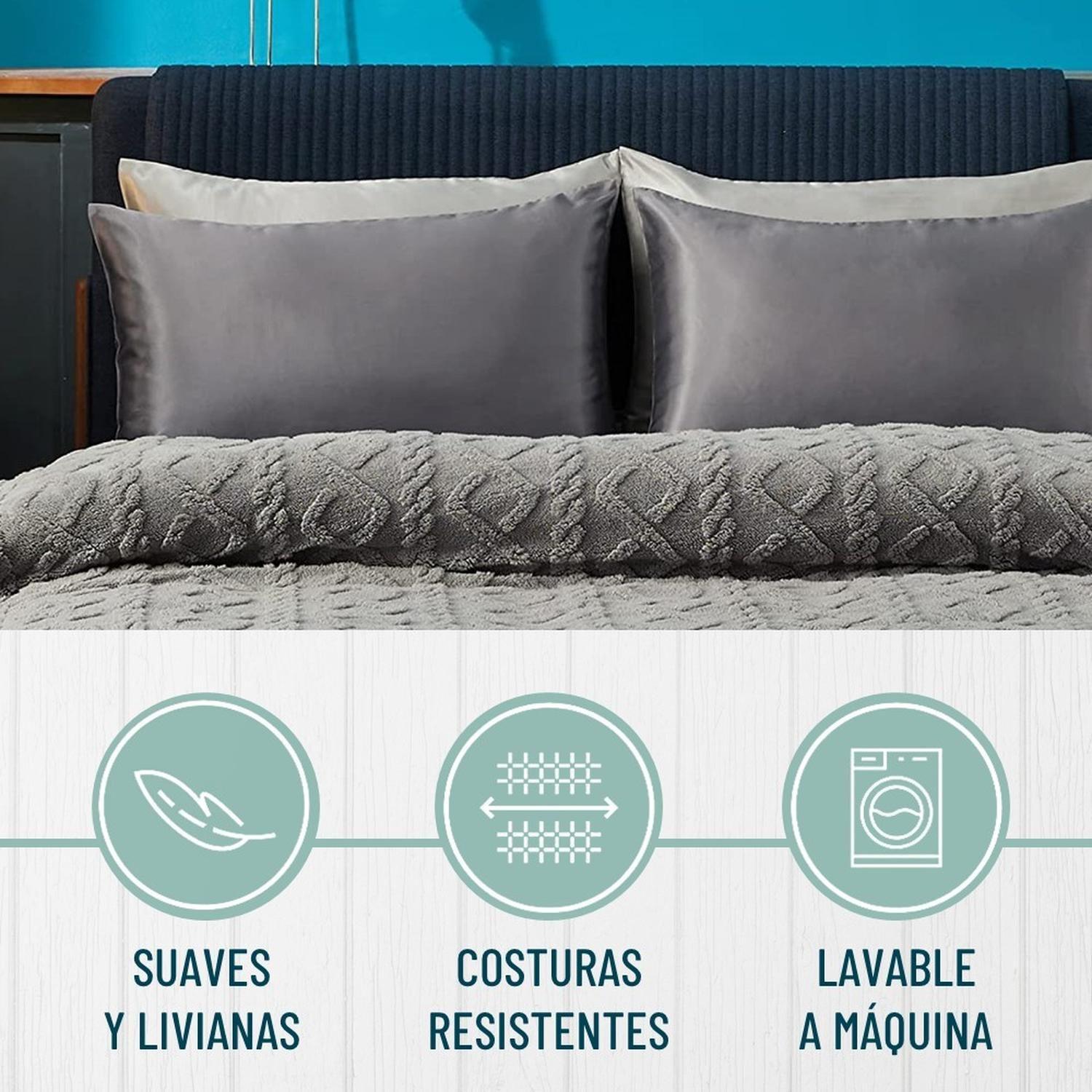 Funda Almohada Satin tipo Seda Set 3 unidades 50x76cm Tamano Unico 76x50 Gris Oscuro-2