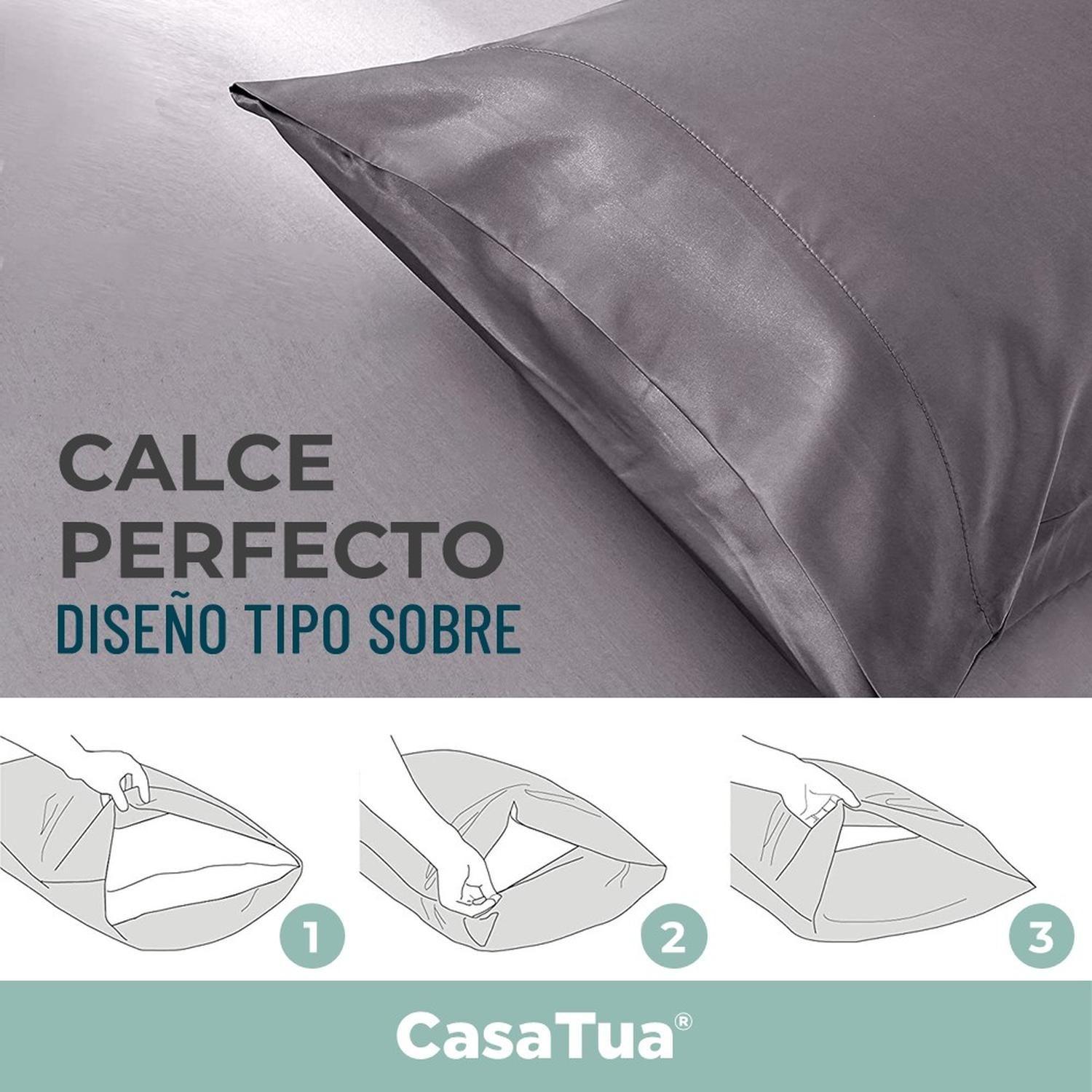 Funda Almohada Satin tipo Seda Set 3 unidades 50x76cm Tamano Unico 76x50 Gris Oscuro-3