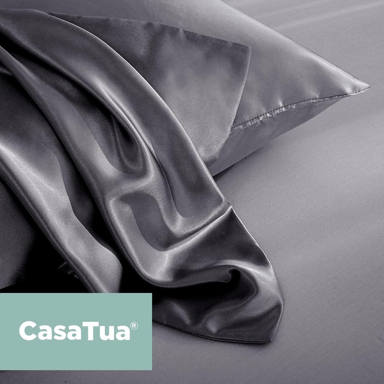 Funda Almohada Satin tipo Seda Set 3 unidades 50x76cm Tamano Unico 76x50 Gris Oscuro-8