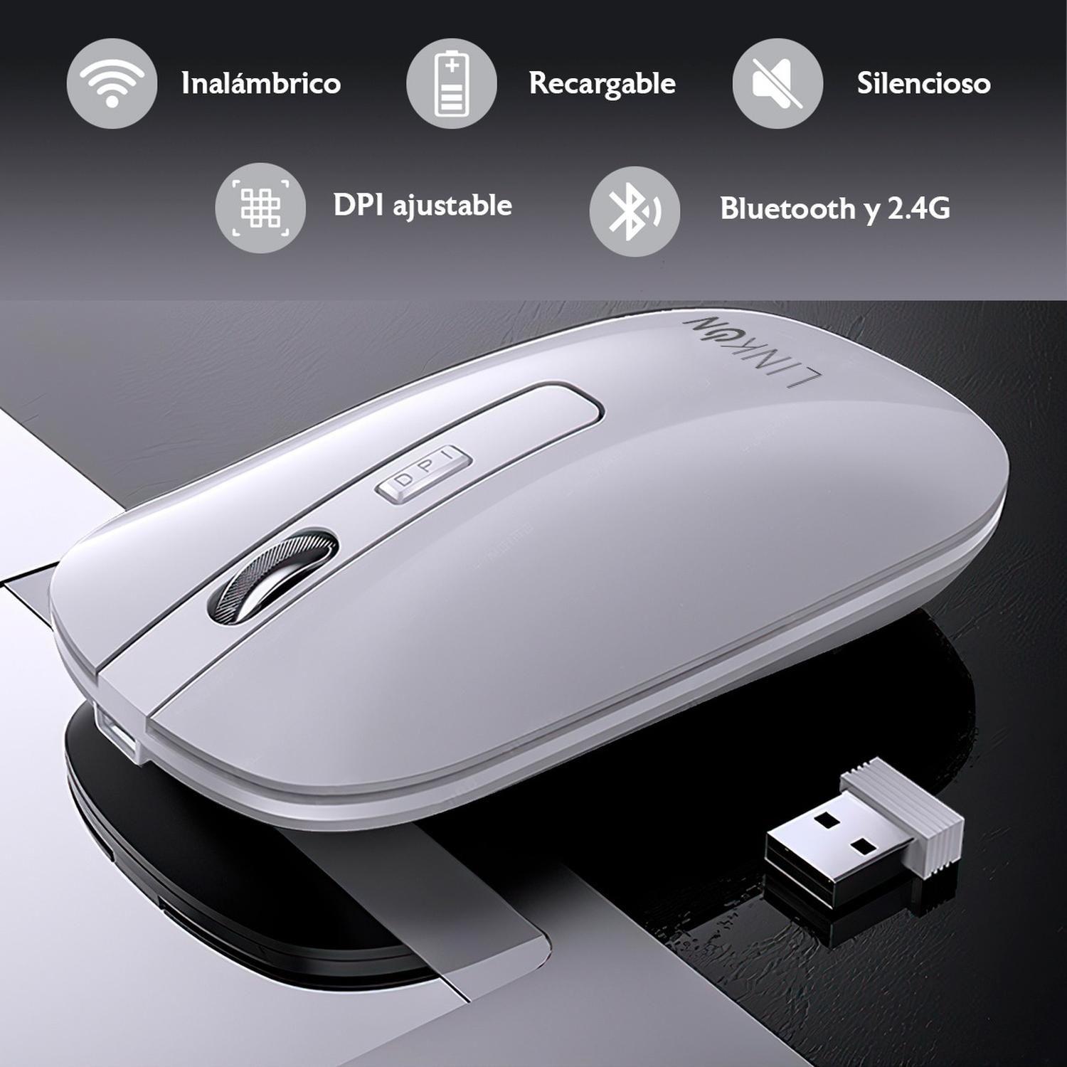 Mouse Inalambrico Dual Bluetooth USB Recargable Mac Windows blanco-2