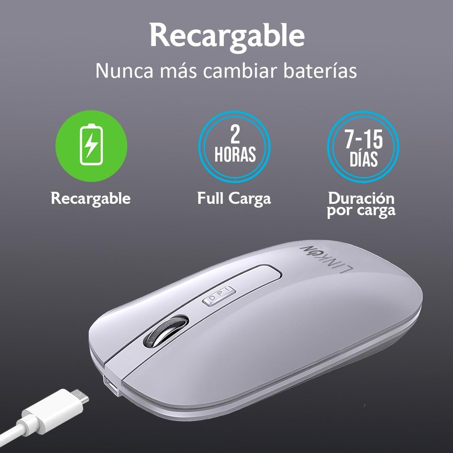 Mouse Inalambrico Dual Bluetooth USB Recargable Mac Windows blanco-3