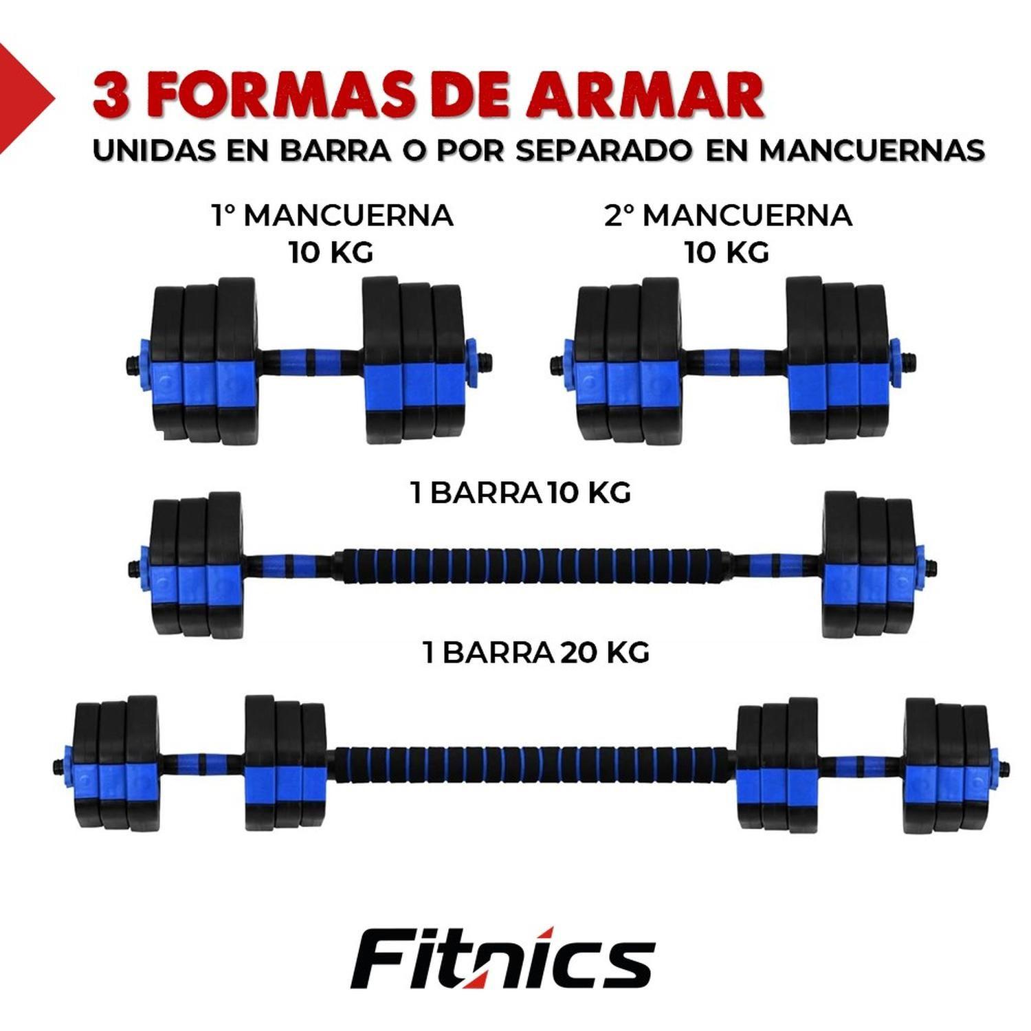 Mancuernas Ajustables Set de 20 Kg Total Fitnics 2en1 +Barra-4