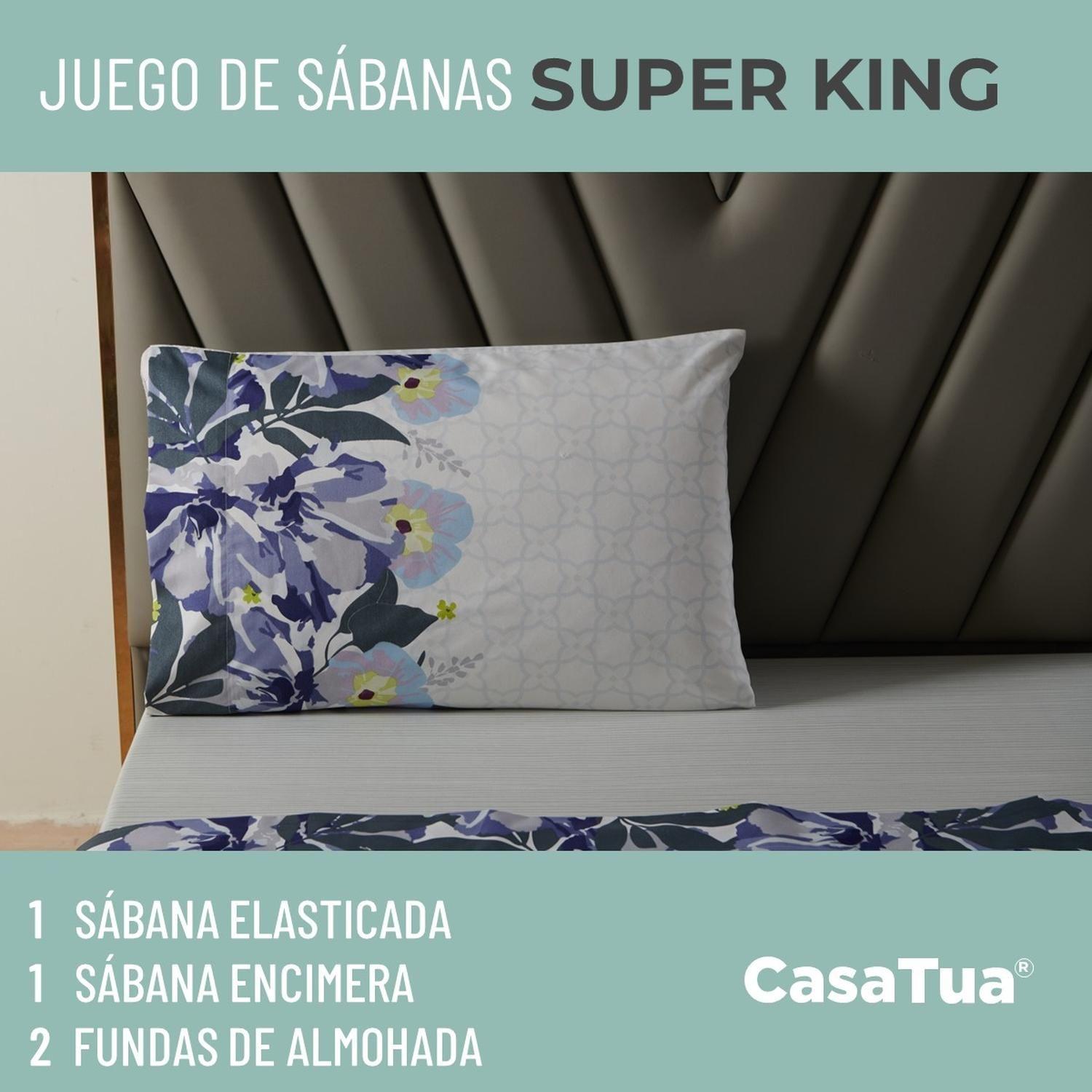 Juego Sabanas Estampadas Ultra Suave +Funda Almohada Casatua Súper KingDiseño 1-3