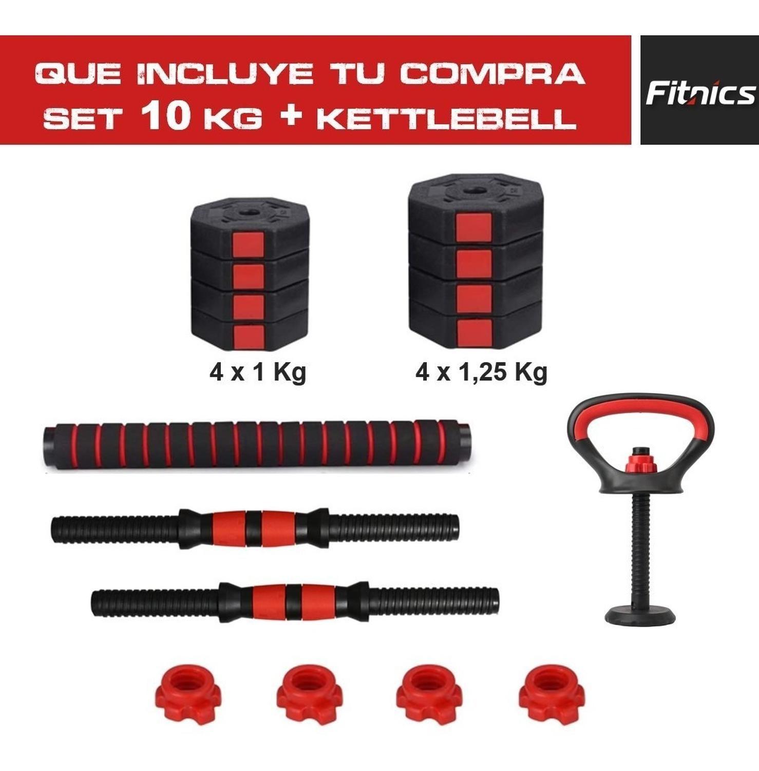 Set 2 Mancuernas ajustables Total 10Kg + barra + Kettlebell-2