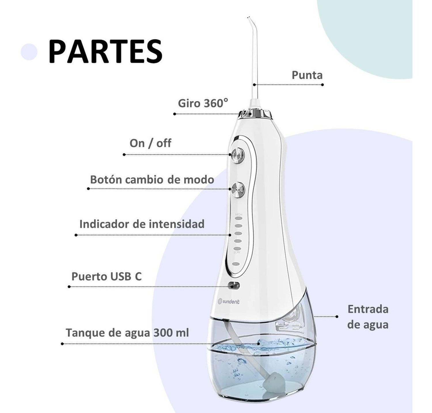 Irrigador Dental Recargable Sundent Limpieza Bucal + Set Acc-7