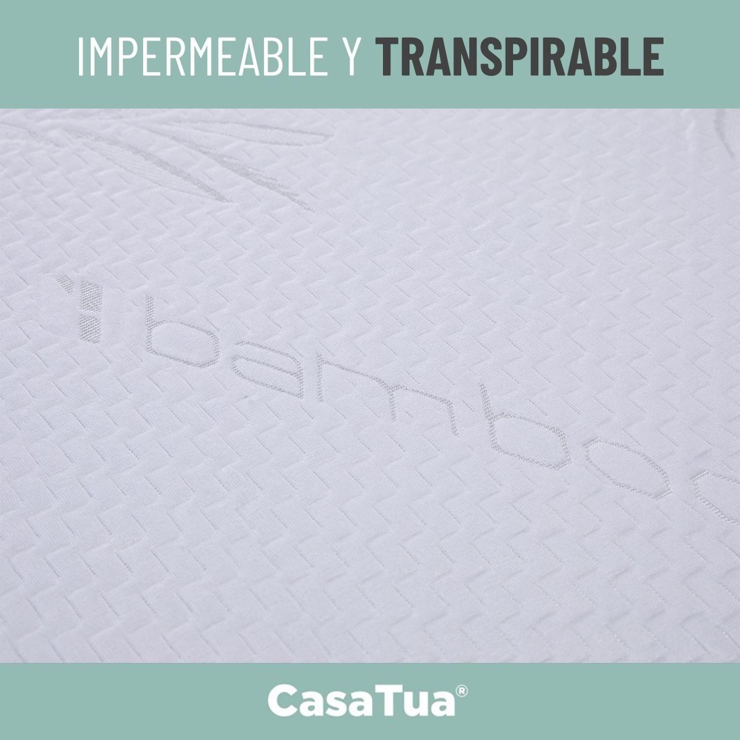 Cubre Colchon Protector Impermeable Bambú blanco-4