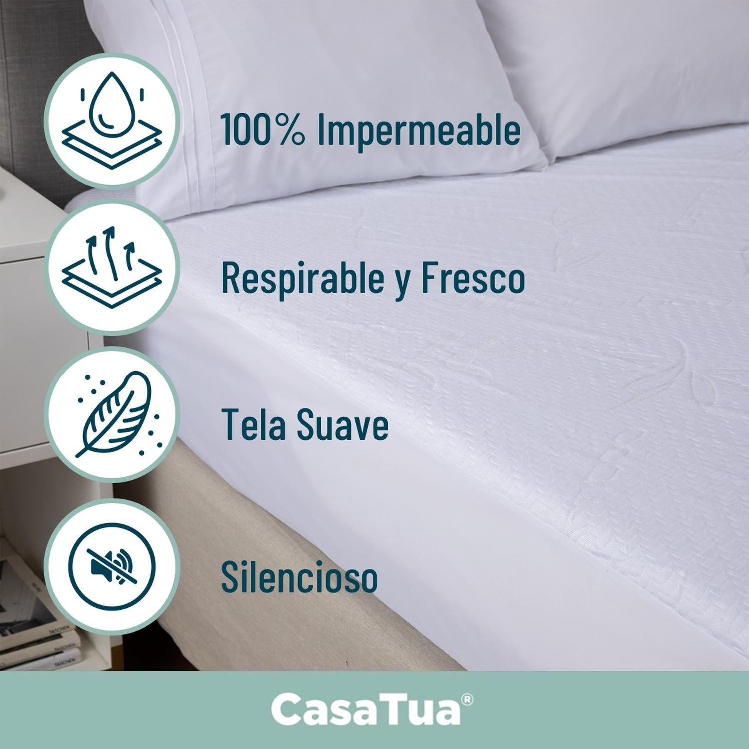 Cubre Colchon Protector Impermeable Bambú blanco-5