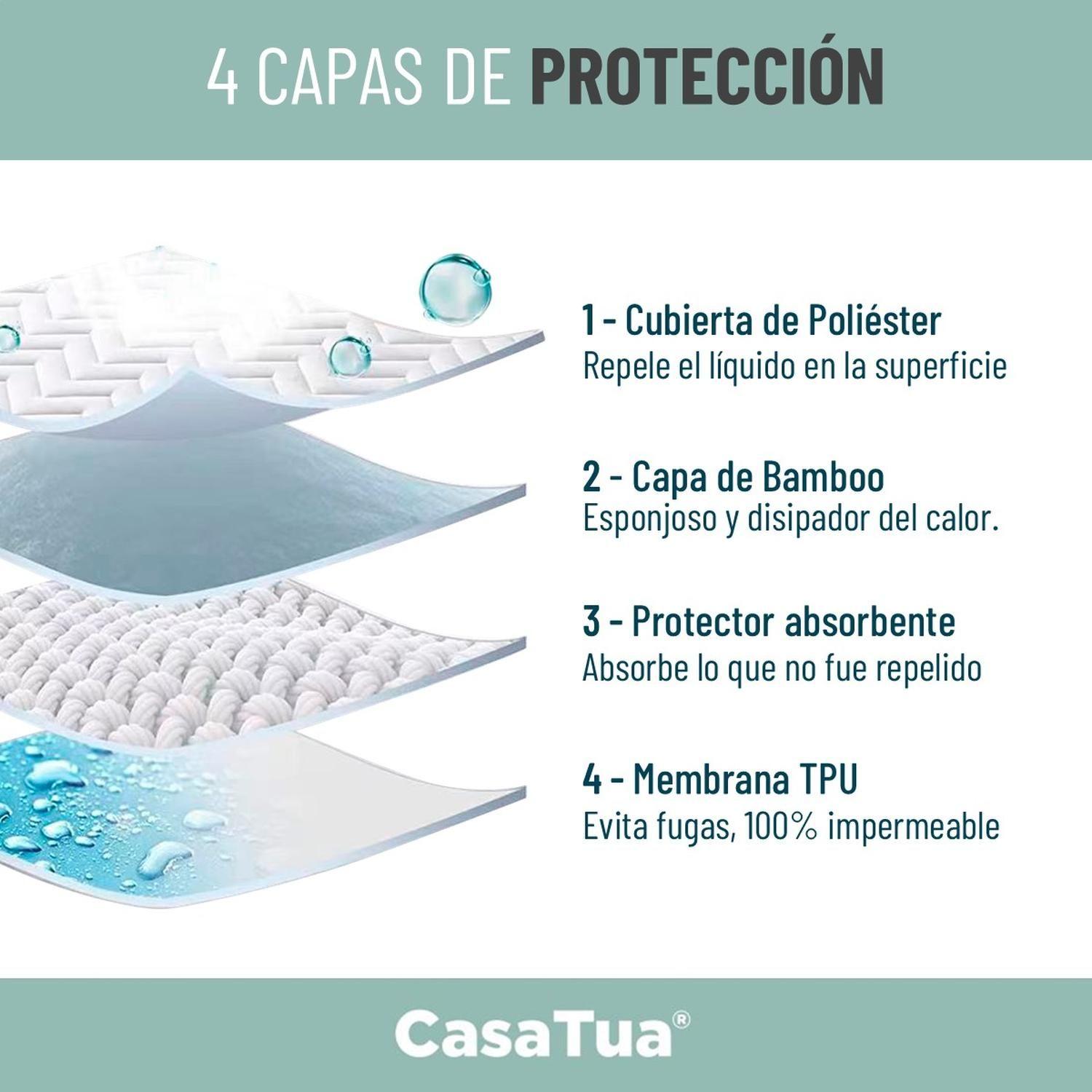 Cubre Colchon Protector Impermeable Bambú blanco-7