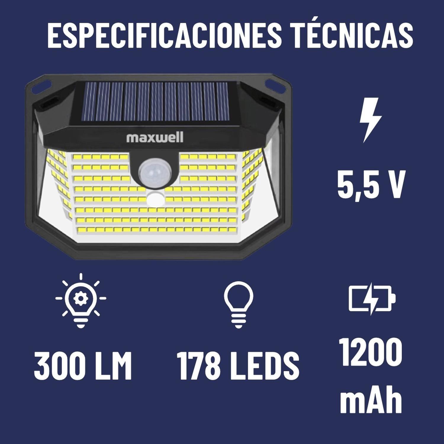 Foco Solar Maxwell 178 Led Exterior Pared X4 + Sensor-7