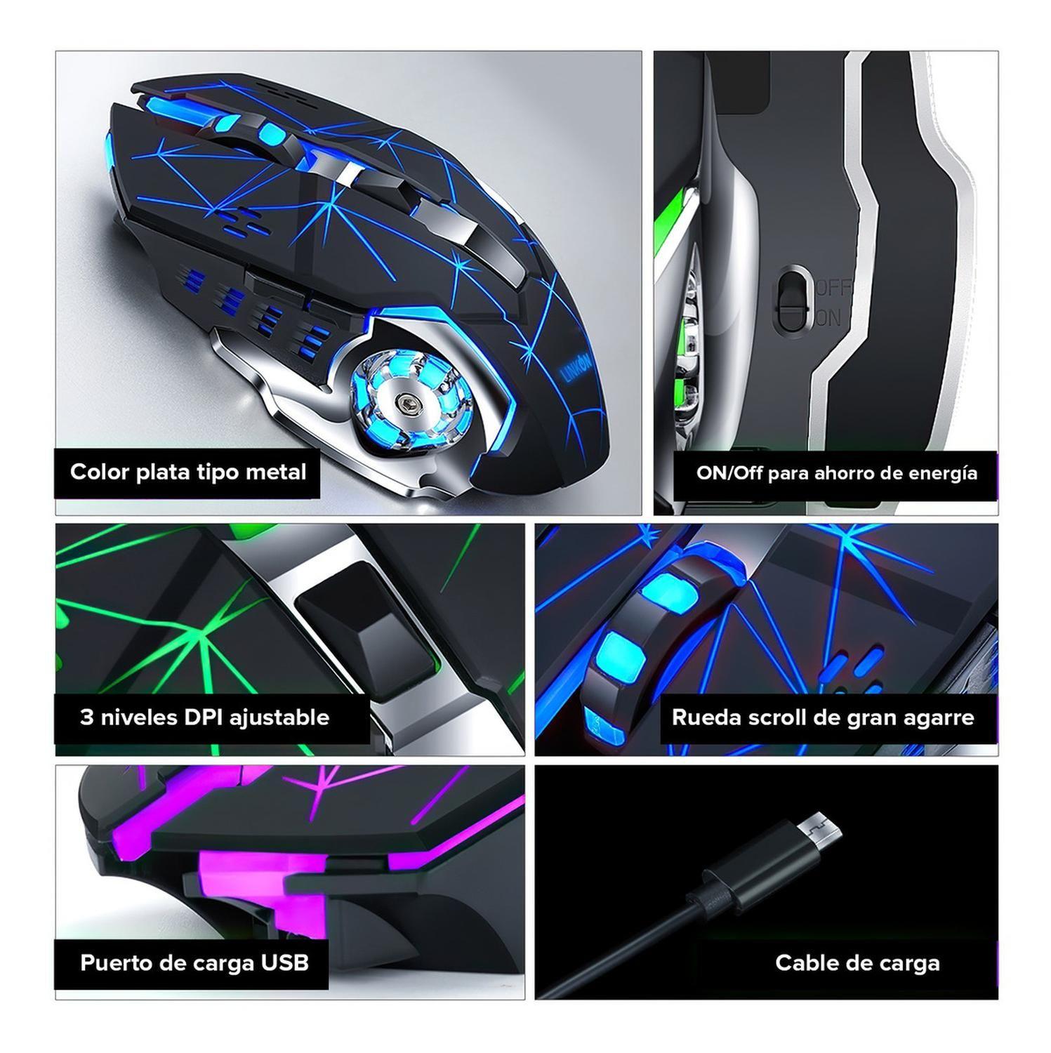 Teclado Led + Mouse Inalámbrico USB Recargable Kit Set Gamer-8