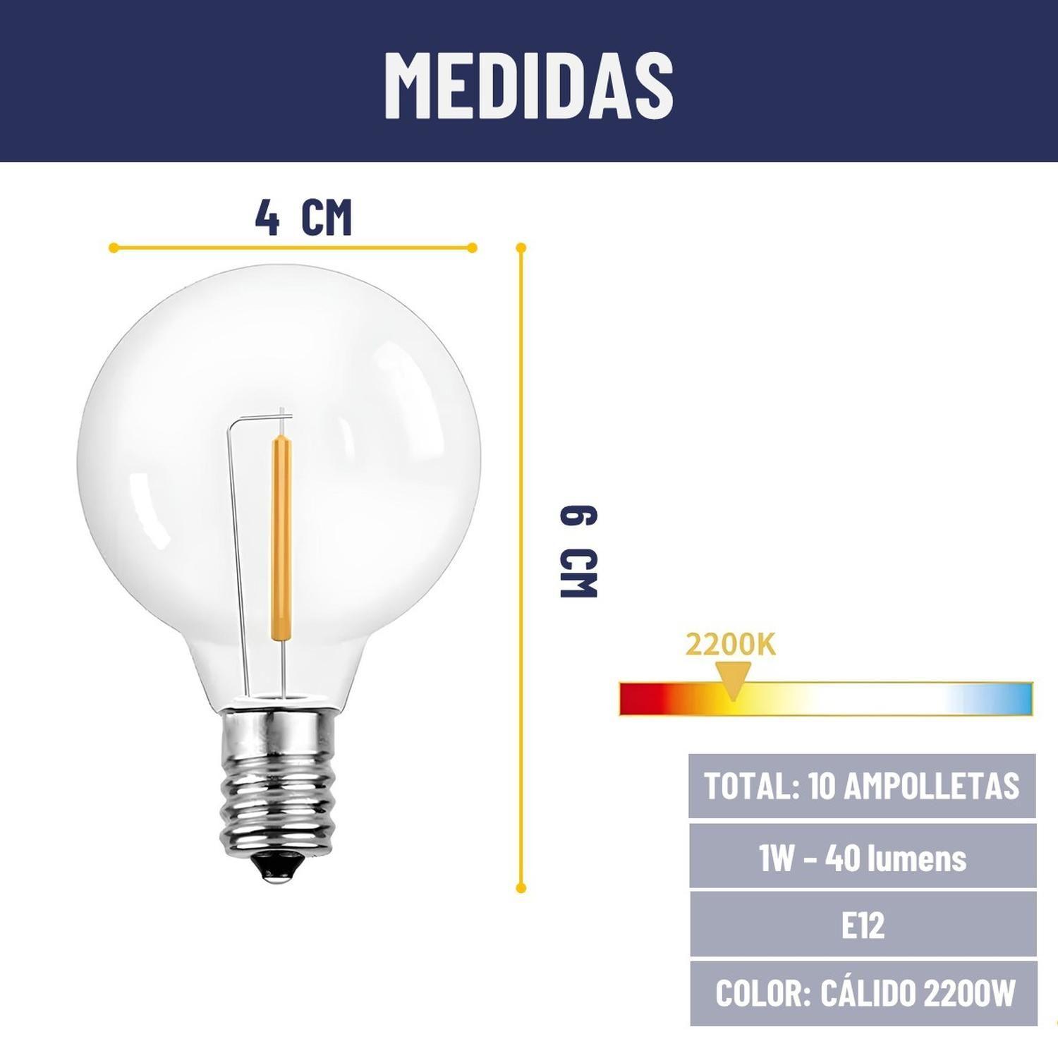 Ampolletas Led Set de 10 G40 Maxwell para Guirnalda-5