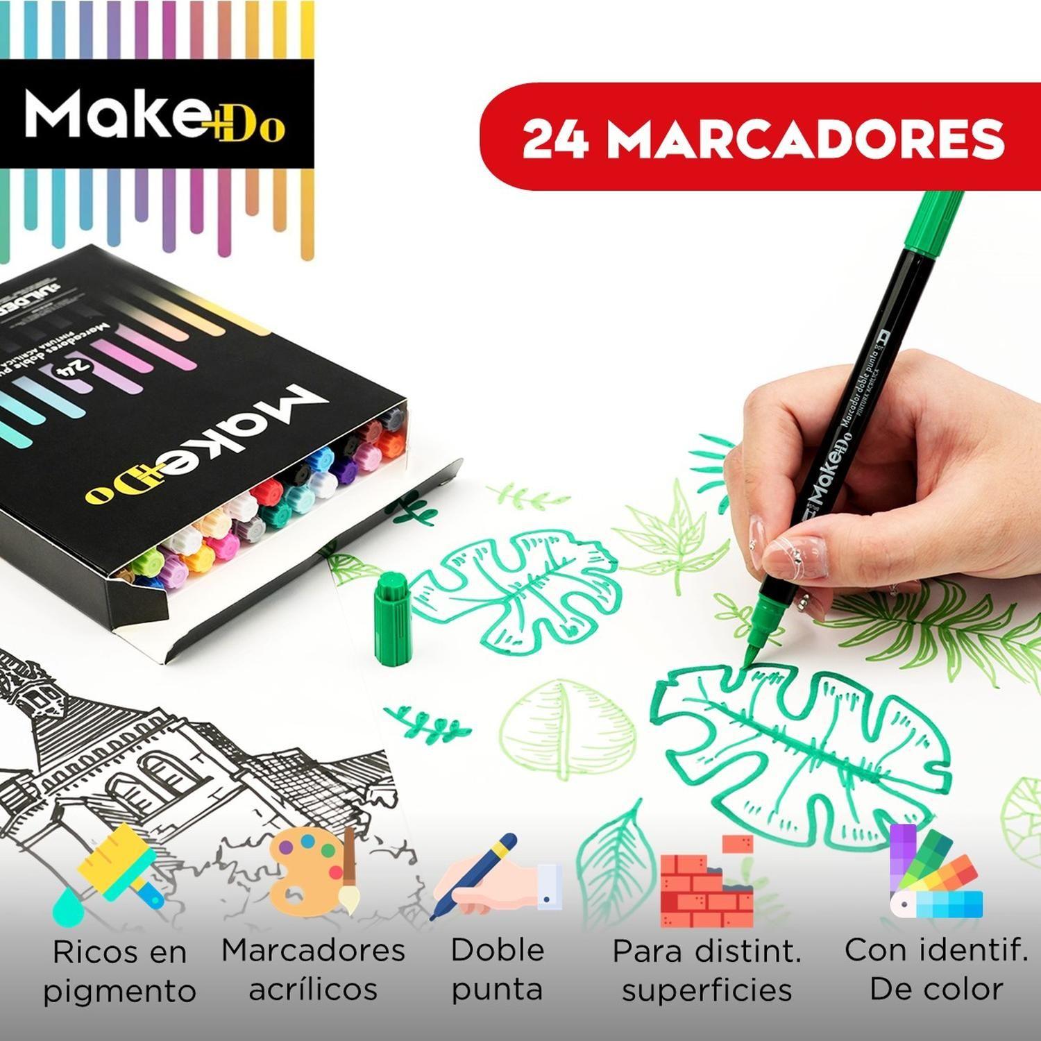 Marcadores Plumones Acrilico Make+Do Doble Punta x24 Lapices-1