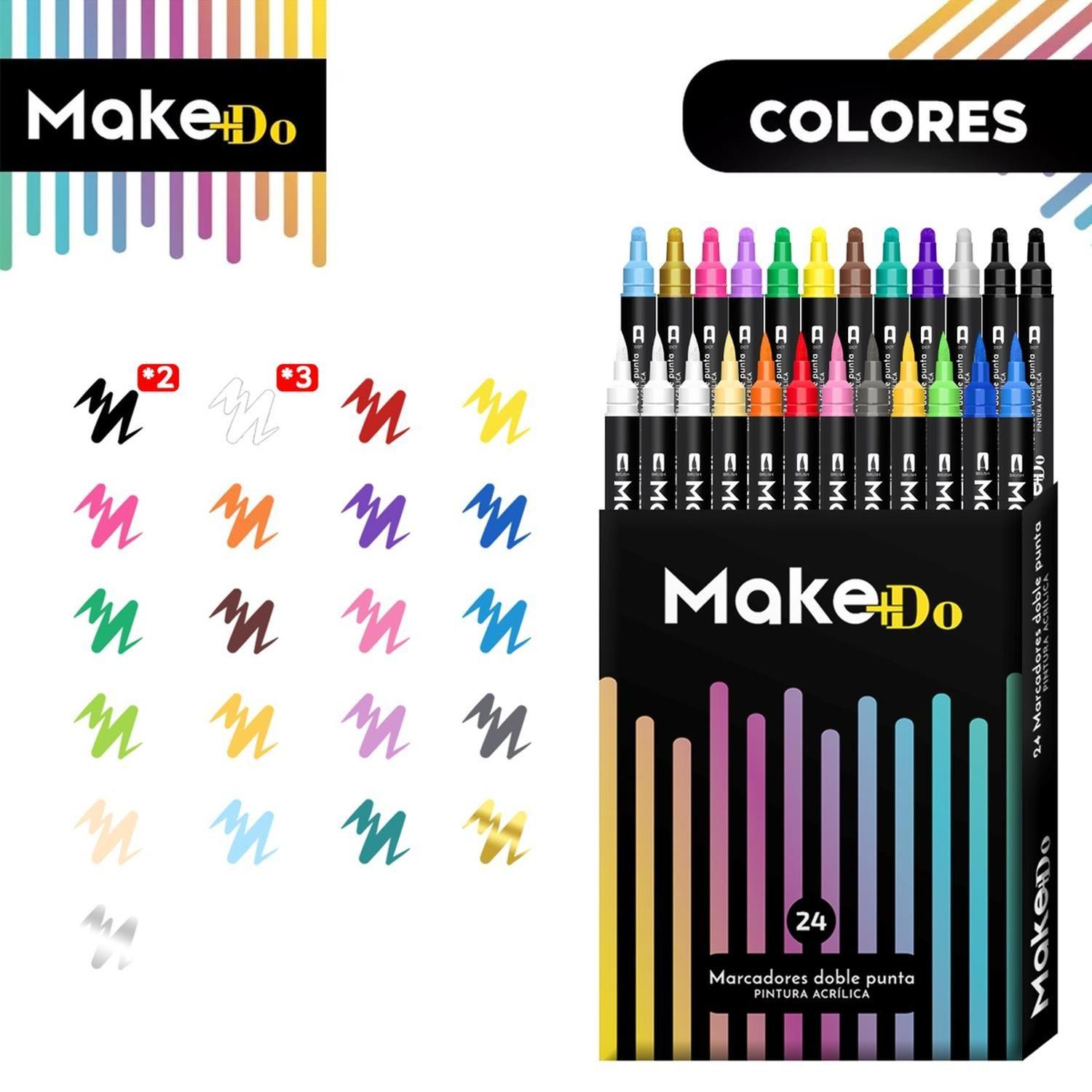 Marcadores Plumones Acrilico Make+Do Doble Punta x24 Lapices-2