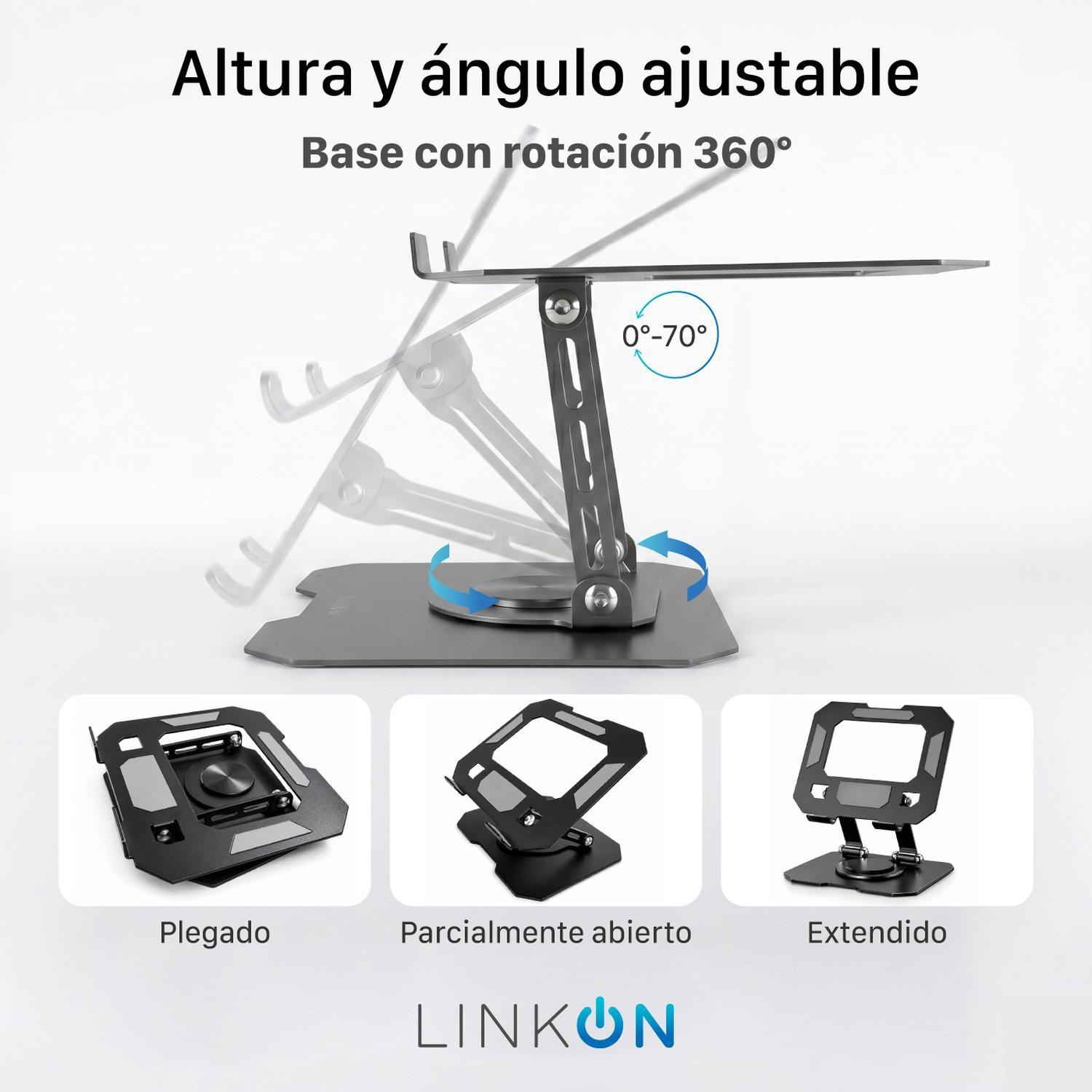 Soporte Notebook Linkon Aluminio Ajustable 360° hasta 17"-2