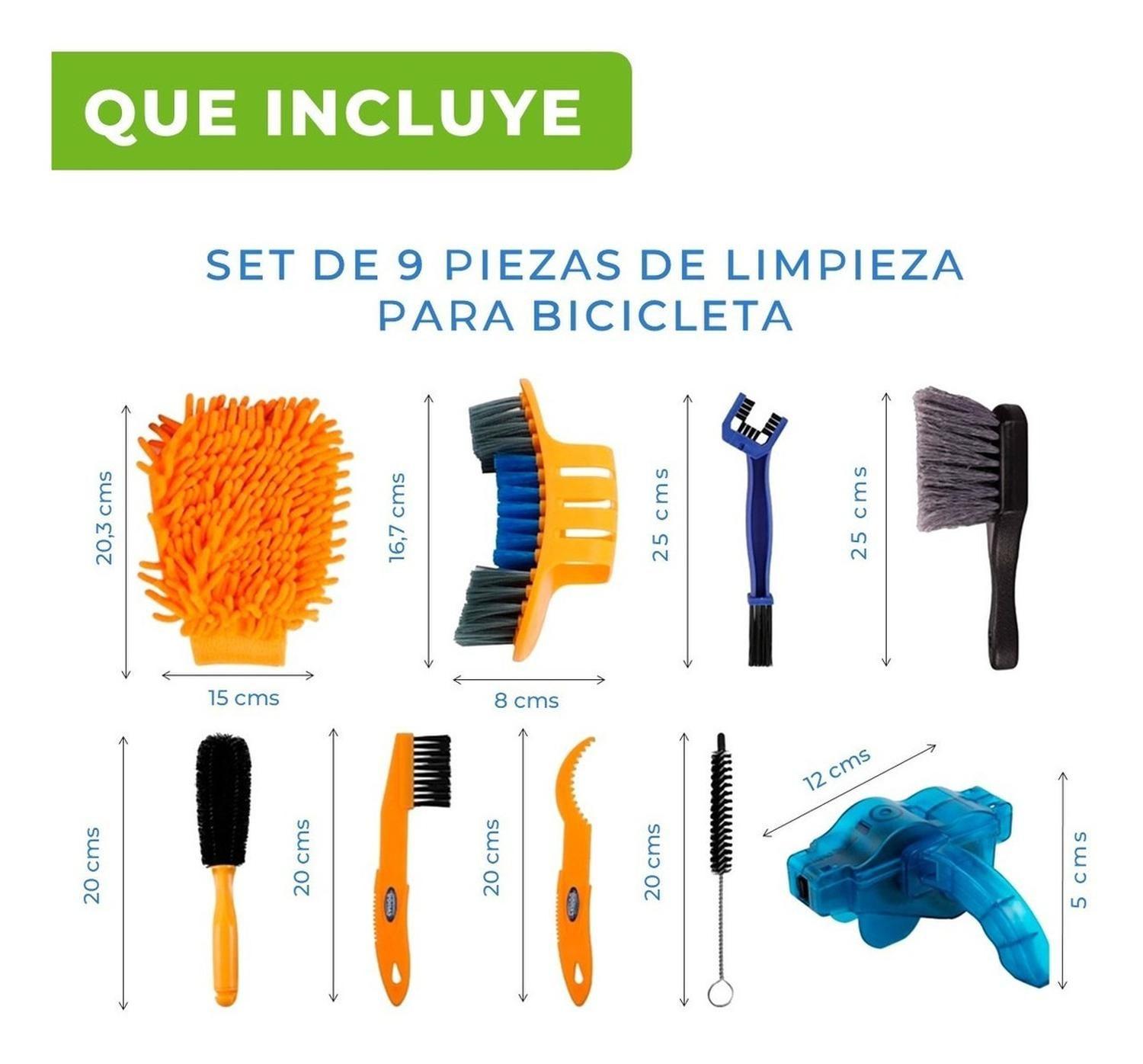 Limpieza Bicicleta Kit 9 Piezas Cepillo Polvo +Limpia Cadena-4
