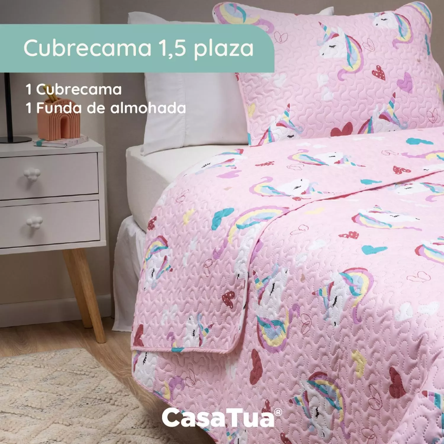 Cubrecama Quilt Reversible+funda Almohada 1,5P Niño Niña-2