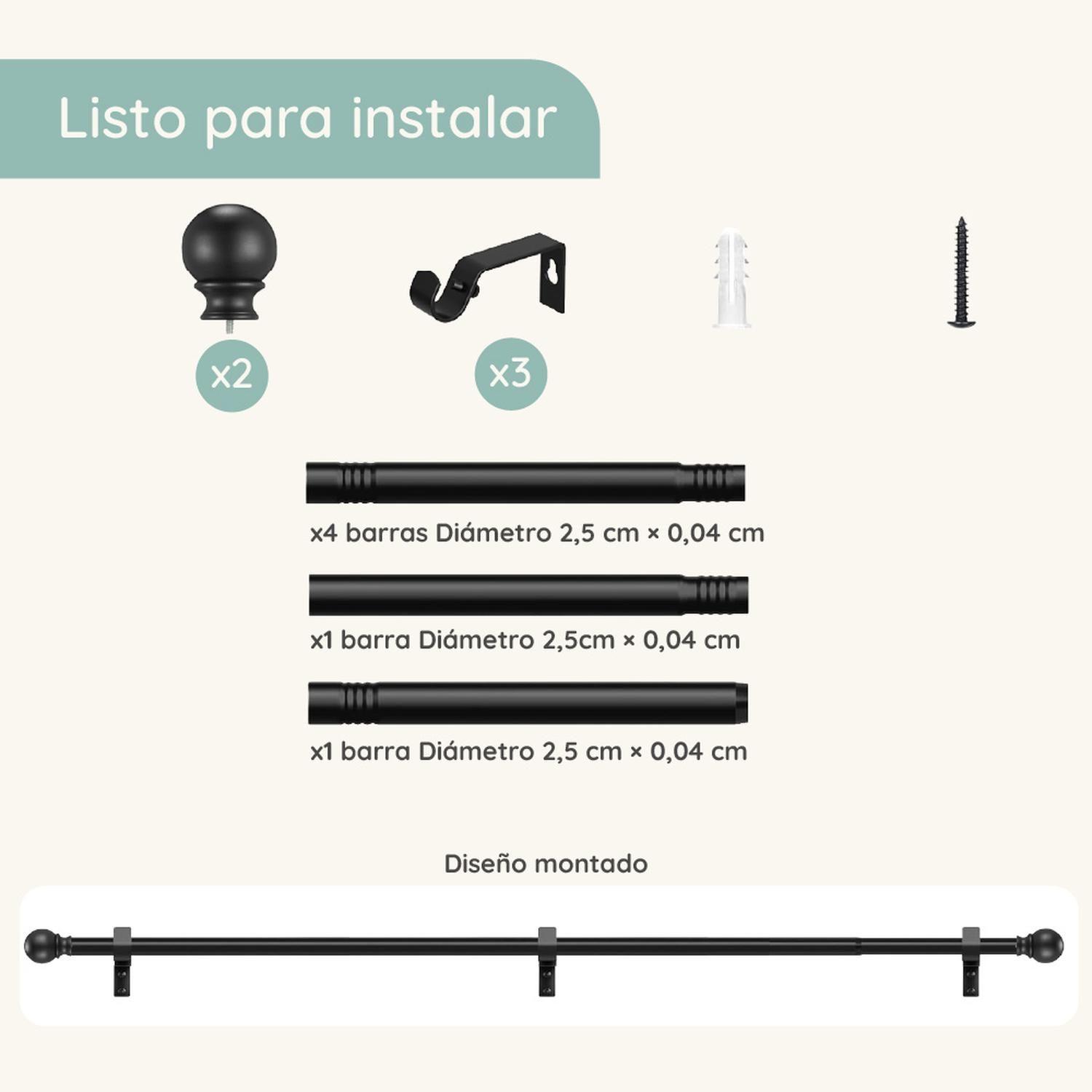 Barra Cortina CasaTua Extensible 110 a 320 cm + Soporte-7
