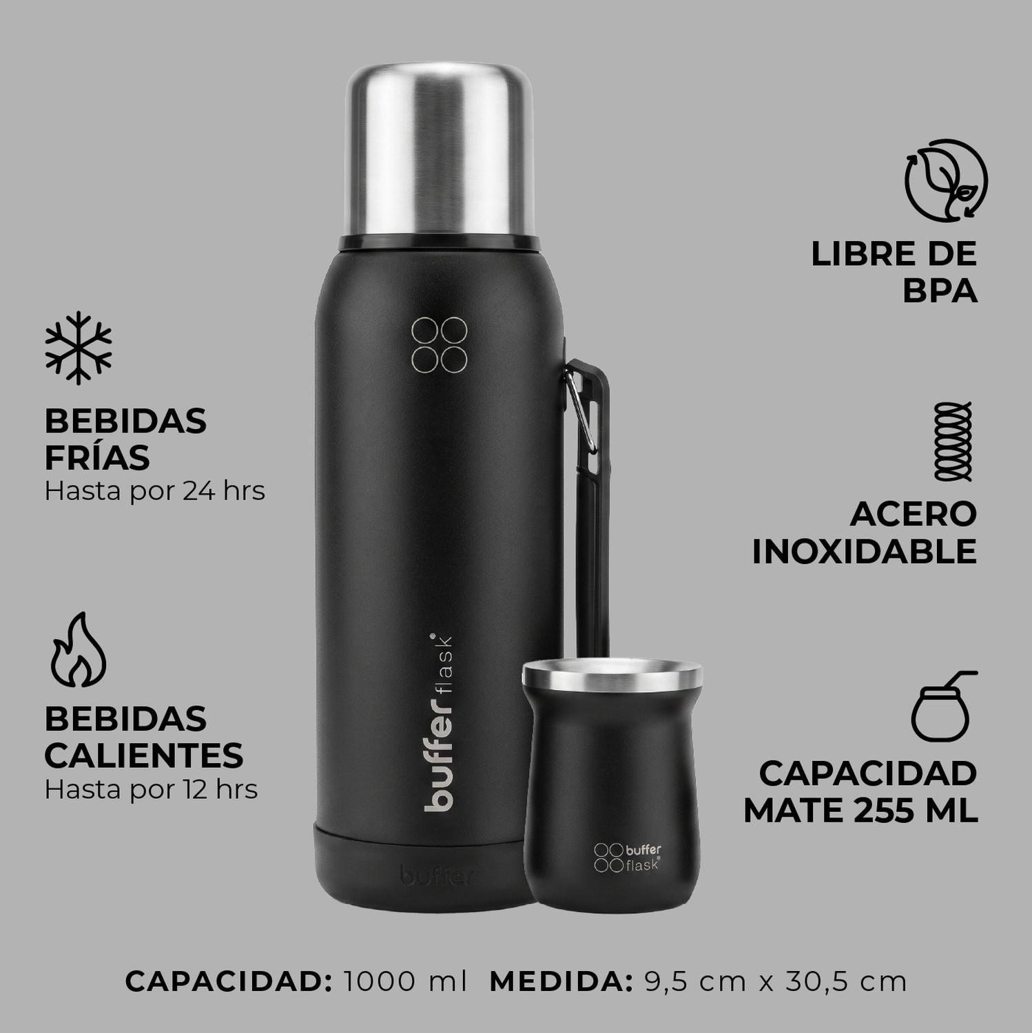 Termo Mate Set 1 Litro Buffer Acero Inox Kit Matero Bombilla-3
