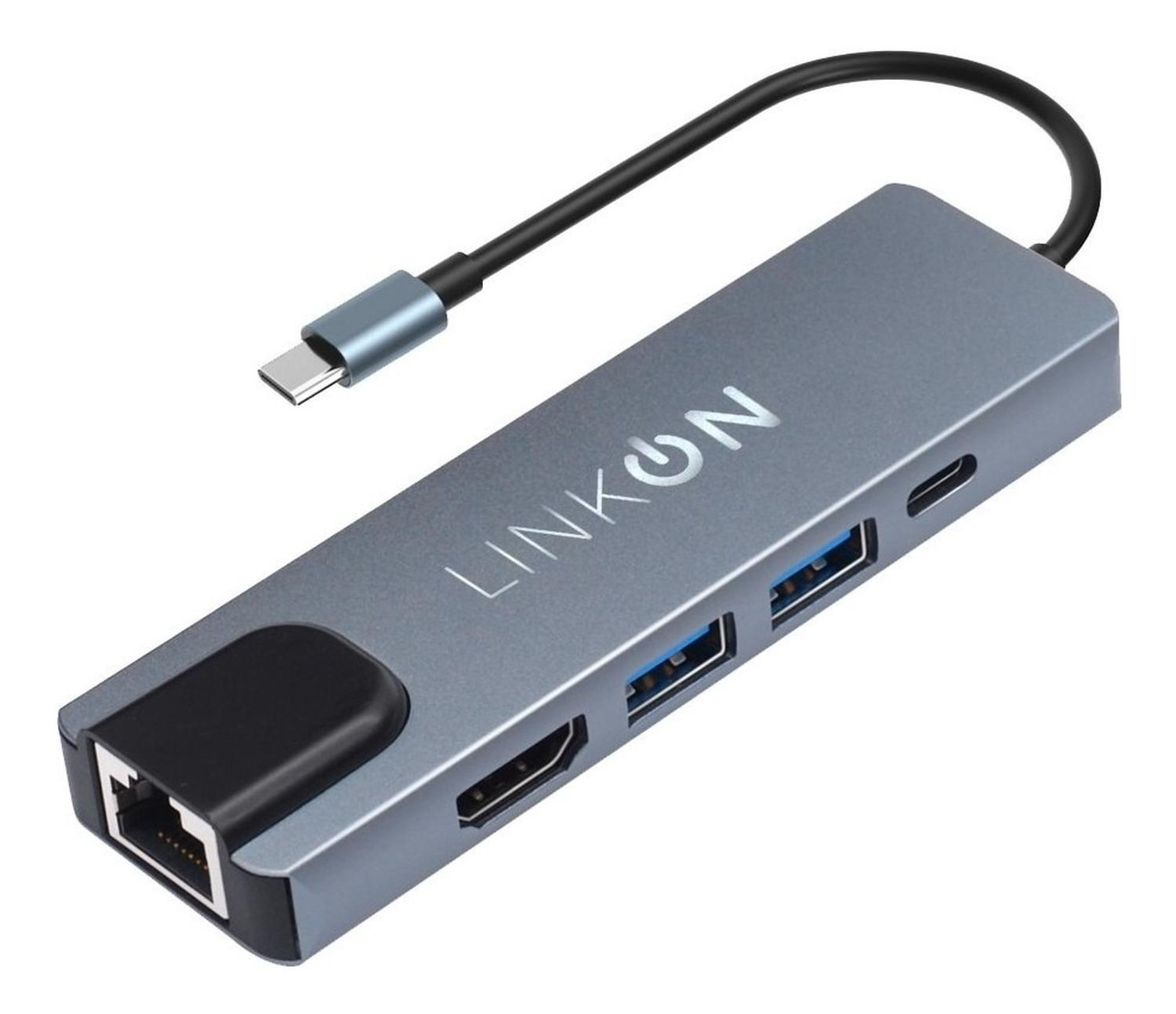 HUB USB-C 5 en 1 con entrada RJ45 de alta velocidad LinkOn-0