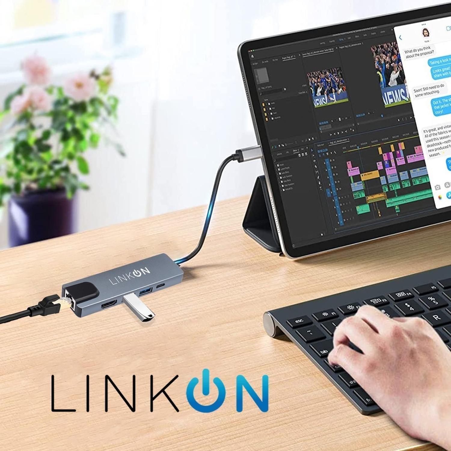 HUB USB-C 5 en 1 con entrada RJ45 de alta velocidad LinkOn-9