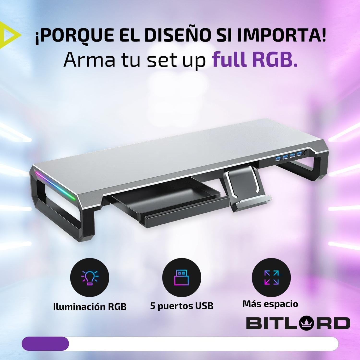 Soporte Monitor Notebook Rgb Escritorio Linkon Aluminio USB-1