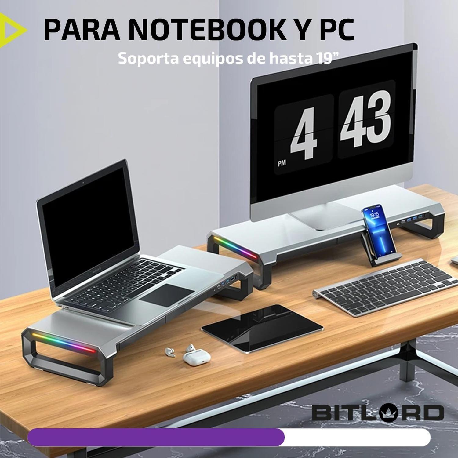 Soporte Monitor Notebook Rgb Escritorio Linkon Aluminio USB-4