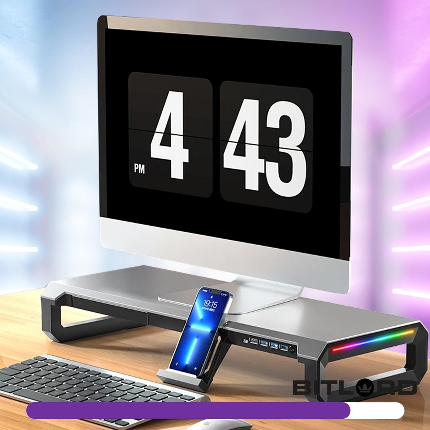 Soporte Monitor Notebook Rgb Escritorio Linkon Aluminio USB-6