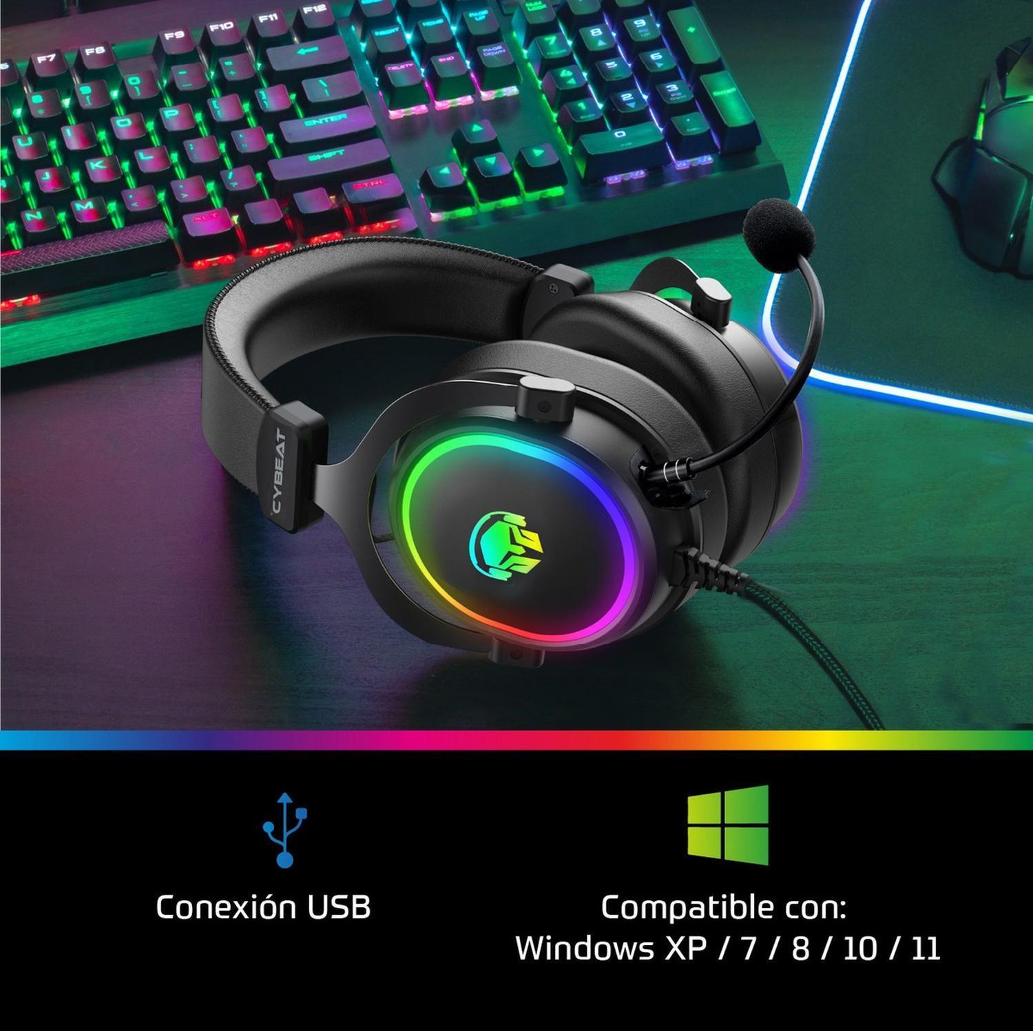 Audifonos Gamer Cybeat Flawless PC USB Luz RGB Driver 53mm-4