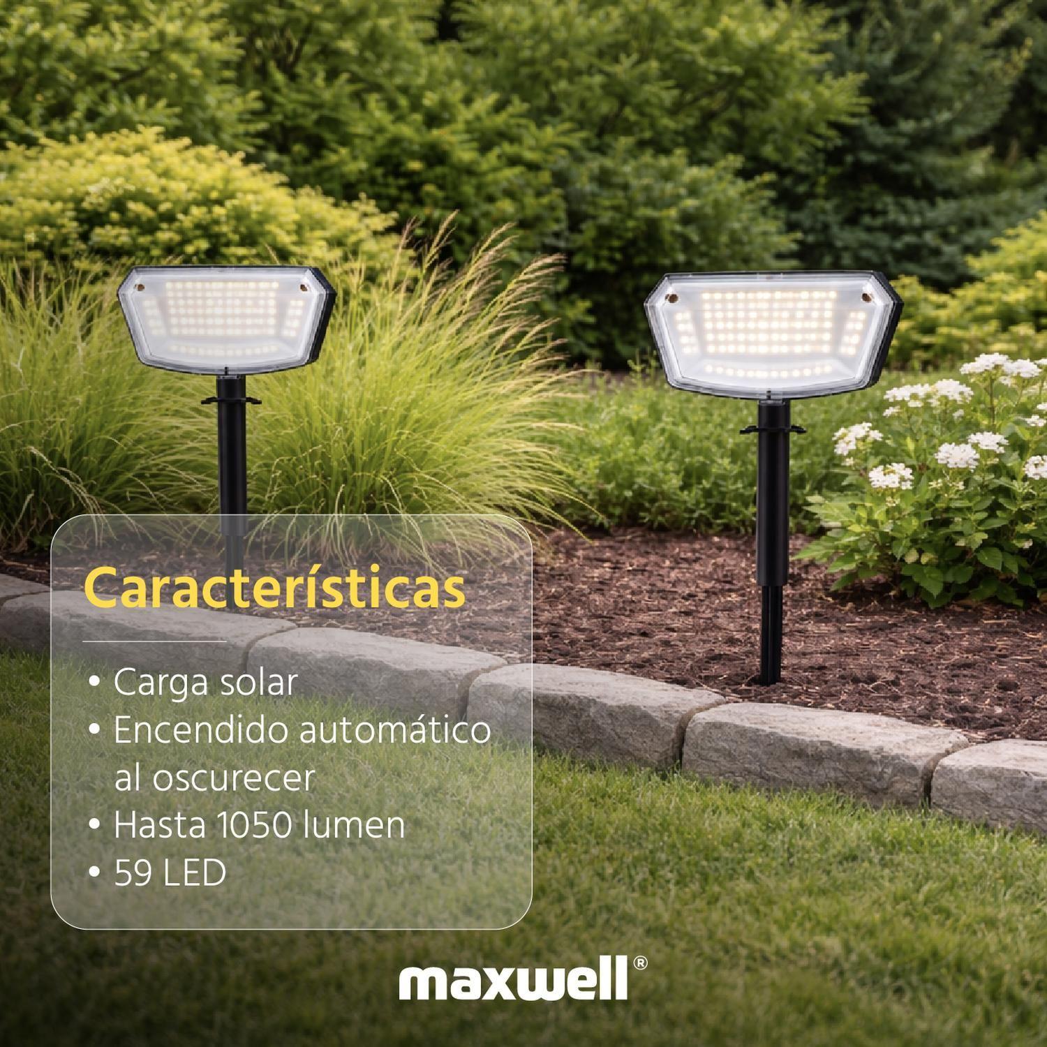 Foco Lampara Estaca Solar LED Jardin Maxwell Impermeable x2-2