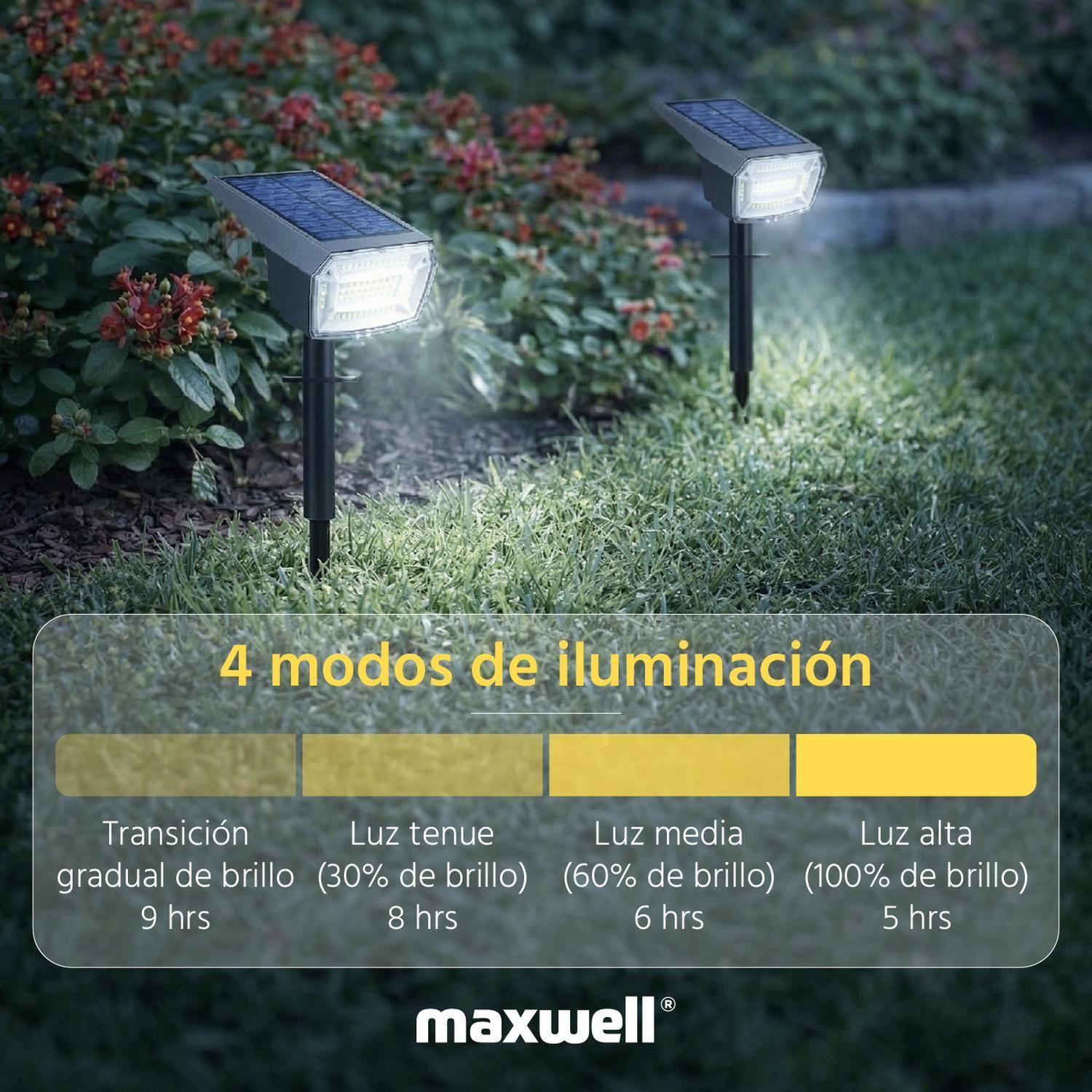 Foco Lampara Estaca Solar LED Jardin Maxwell Impermeable x2-3