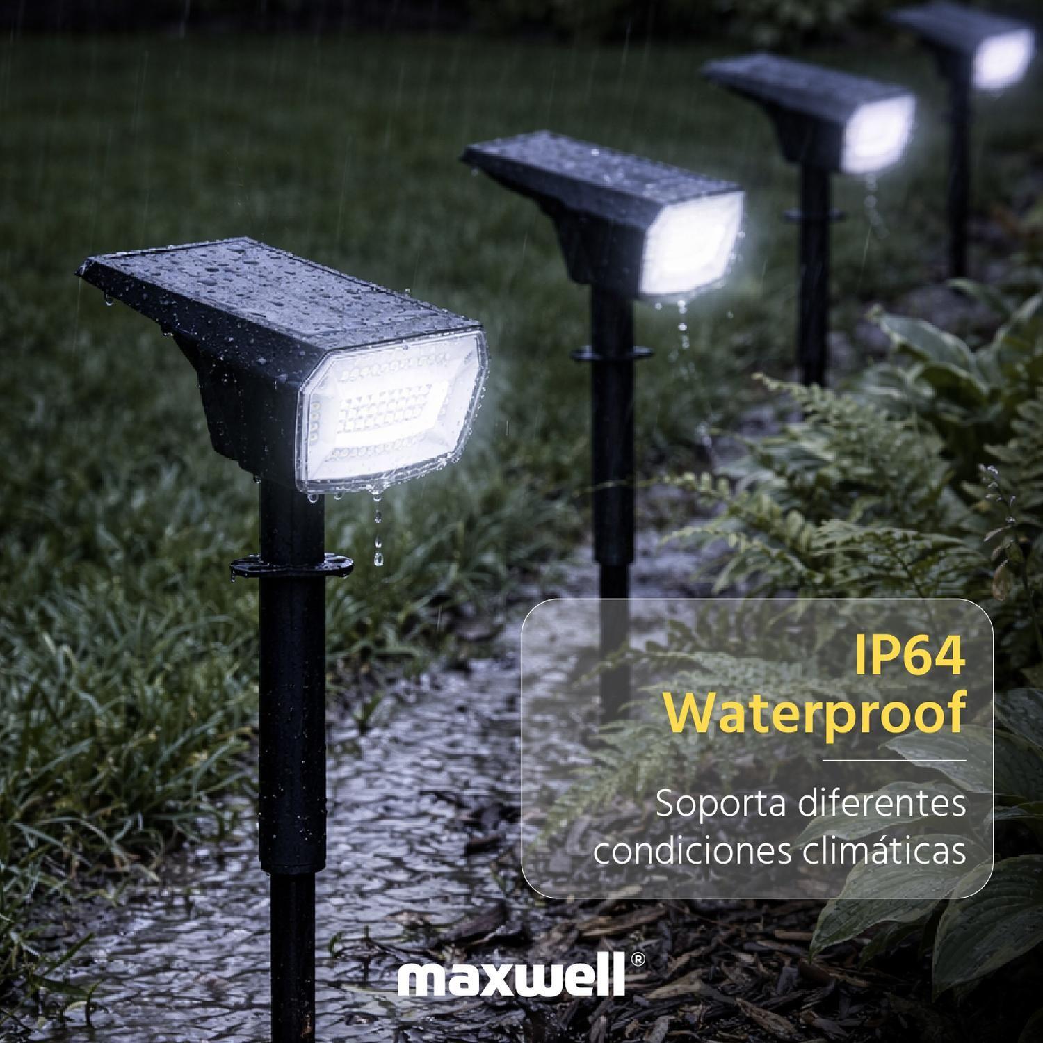 Foco Lampara Estaca Solar LED Jardin Maxwell Impermeable x2-4