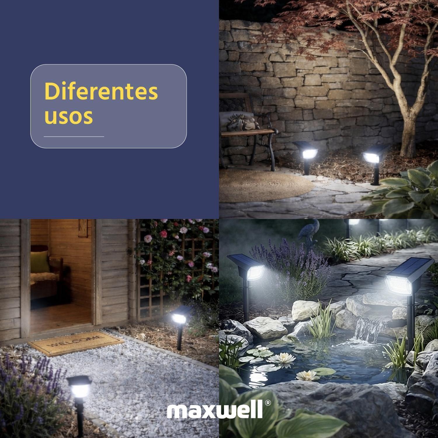 Foco Lampara Estaca Solar LED Jardin Maxwell Impermeable x2-8
