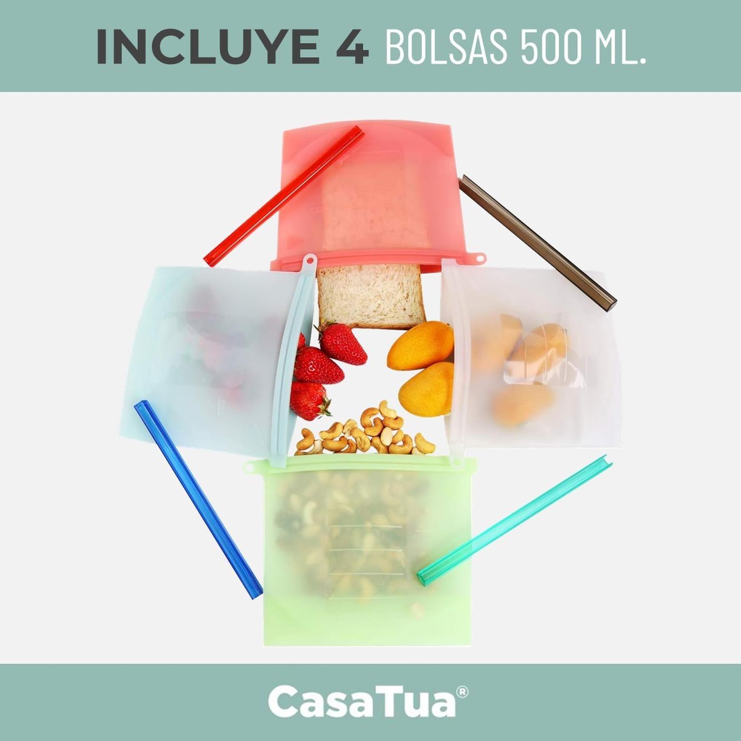 Bolsas Silicona Hermeticas Reutilizables CasaTua Comida Set Celeste-1