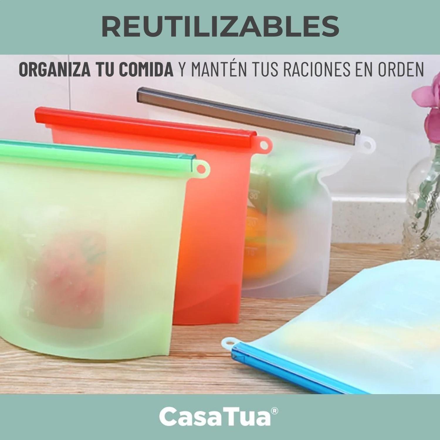 Bolsas Silicona Hermeticas Reutilizables CasaTua Comida Set Celeste-4