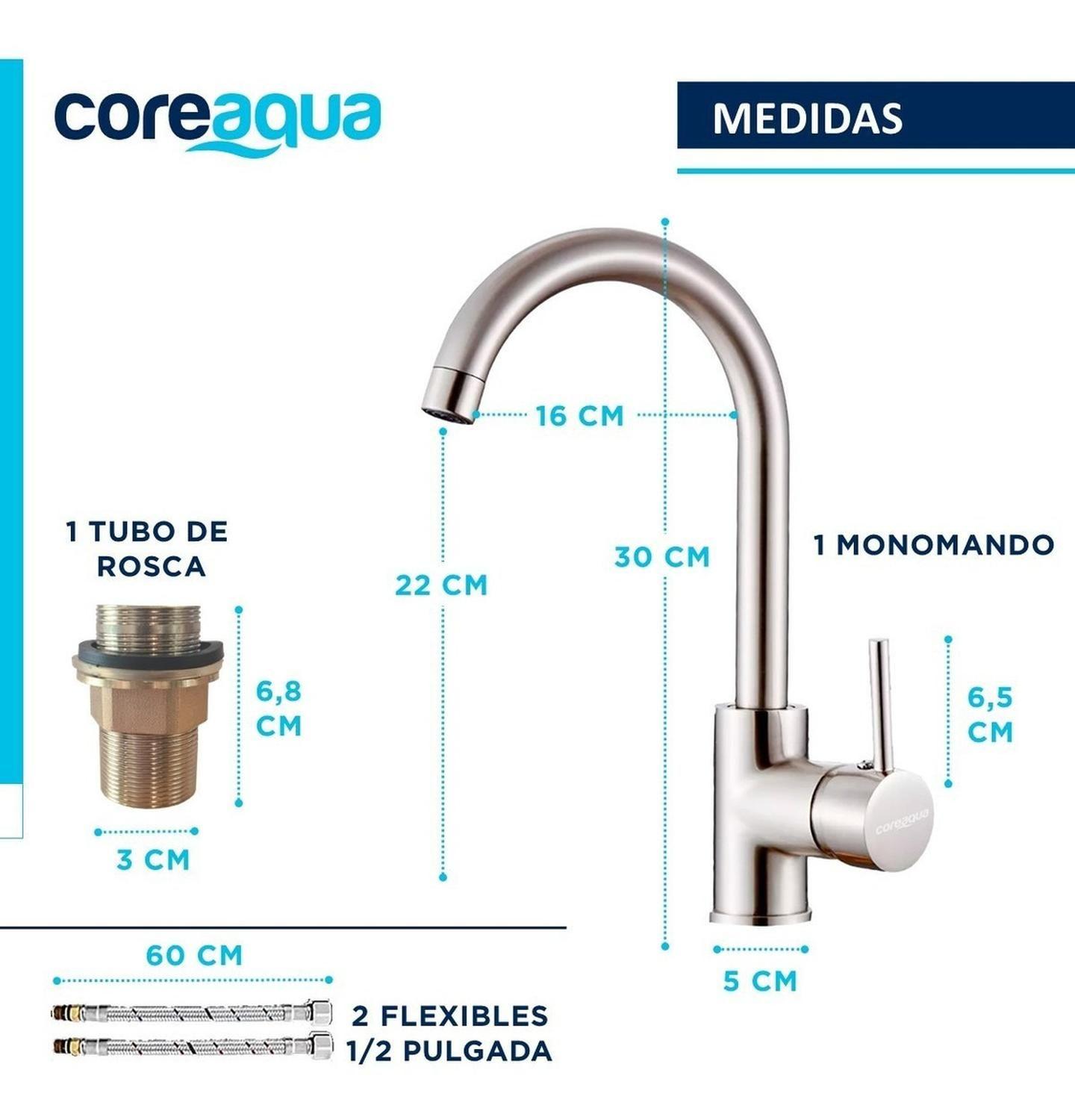 Llave Monomando Lavaplatos Griferia Cocina Premium Coreaqua-7