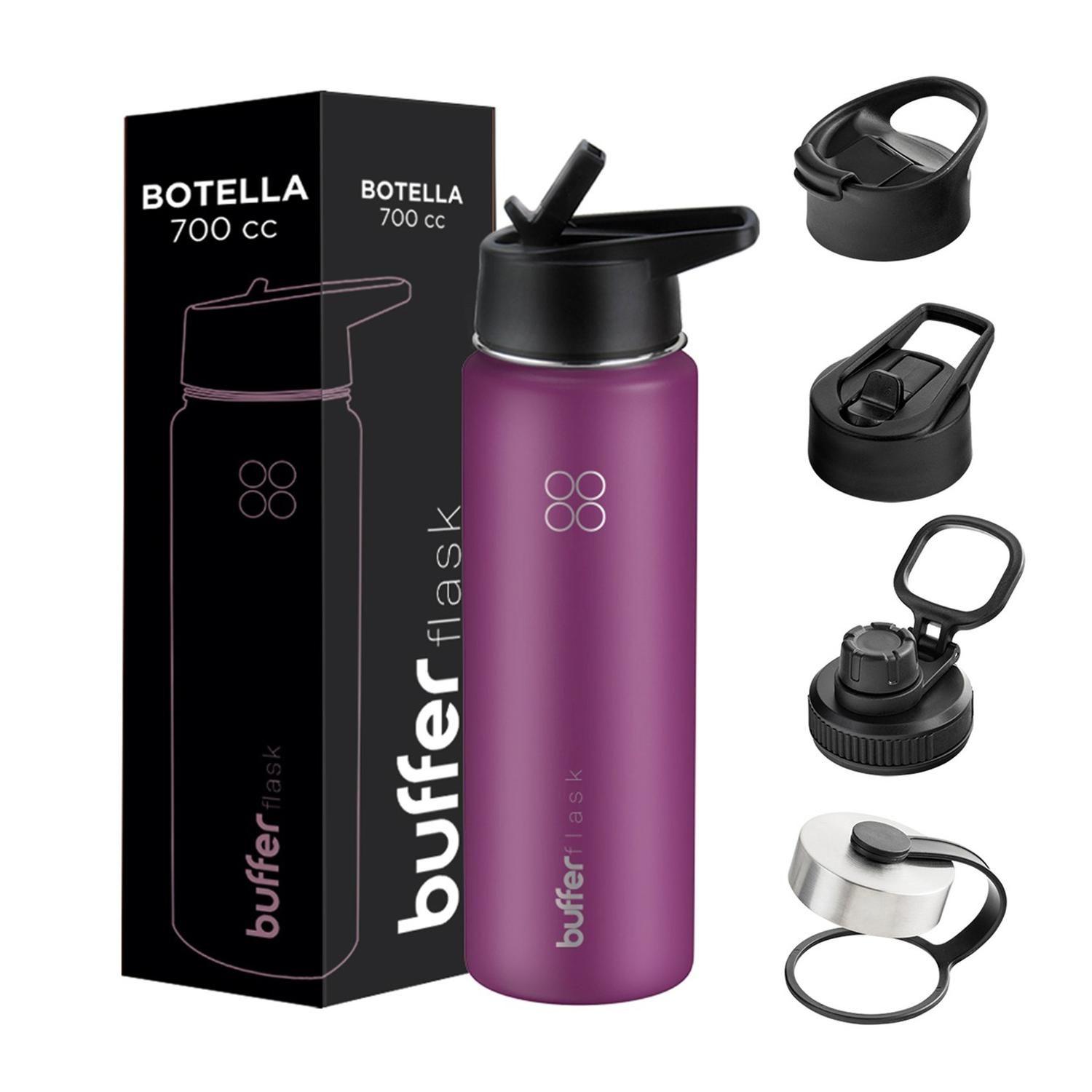 Termo Botella Agua Termica Buffer Acero Inoxidable +4 Tapas violeta-0