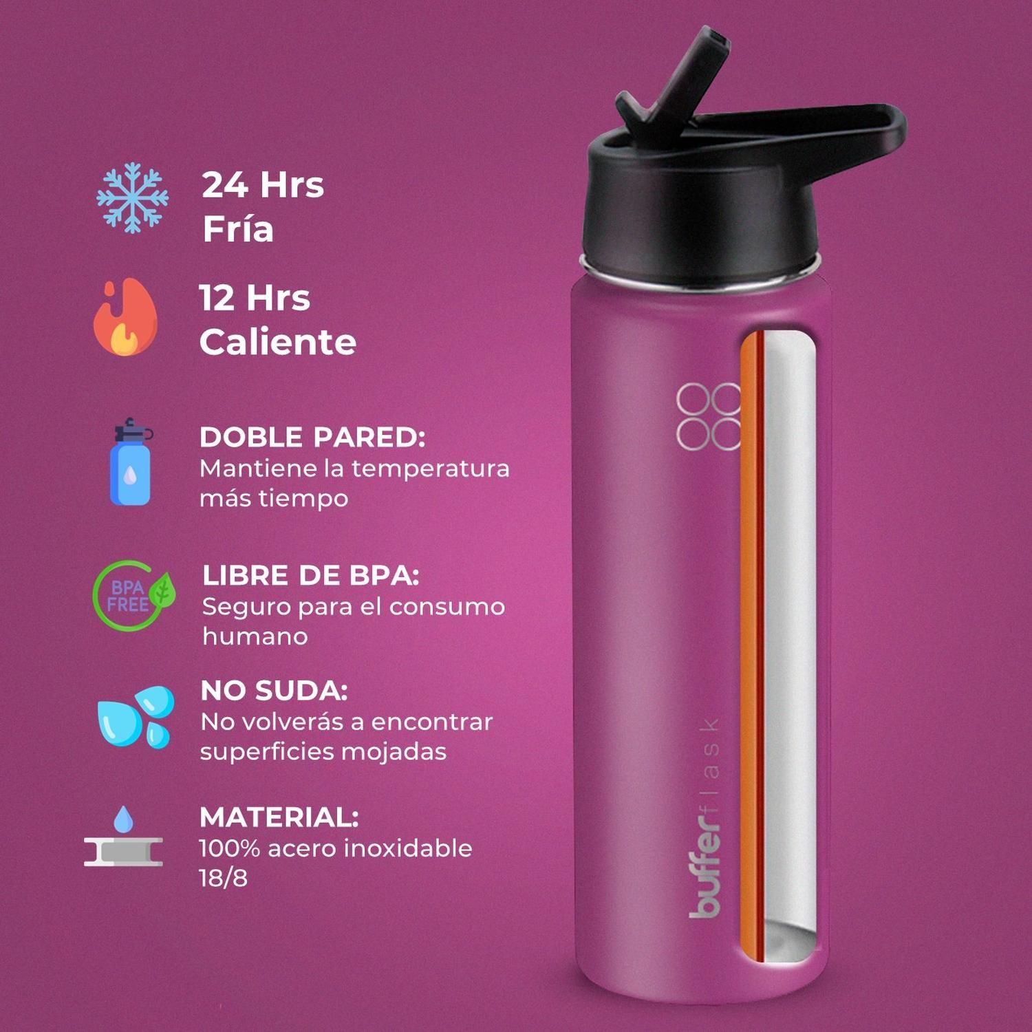 Termo Botella Agua Termica Buffer Acero Inoxidable +4 Tapas violeta-1