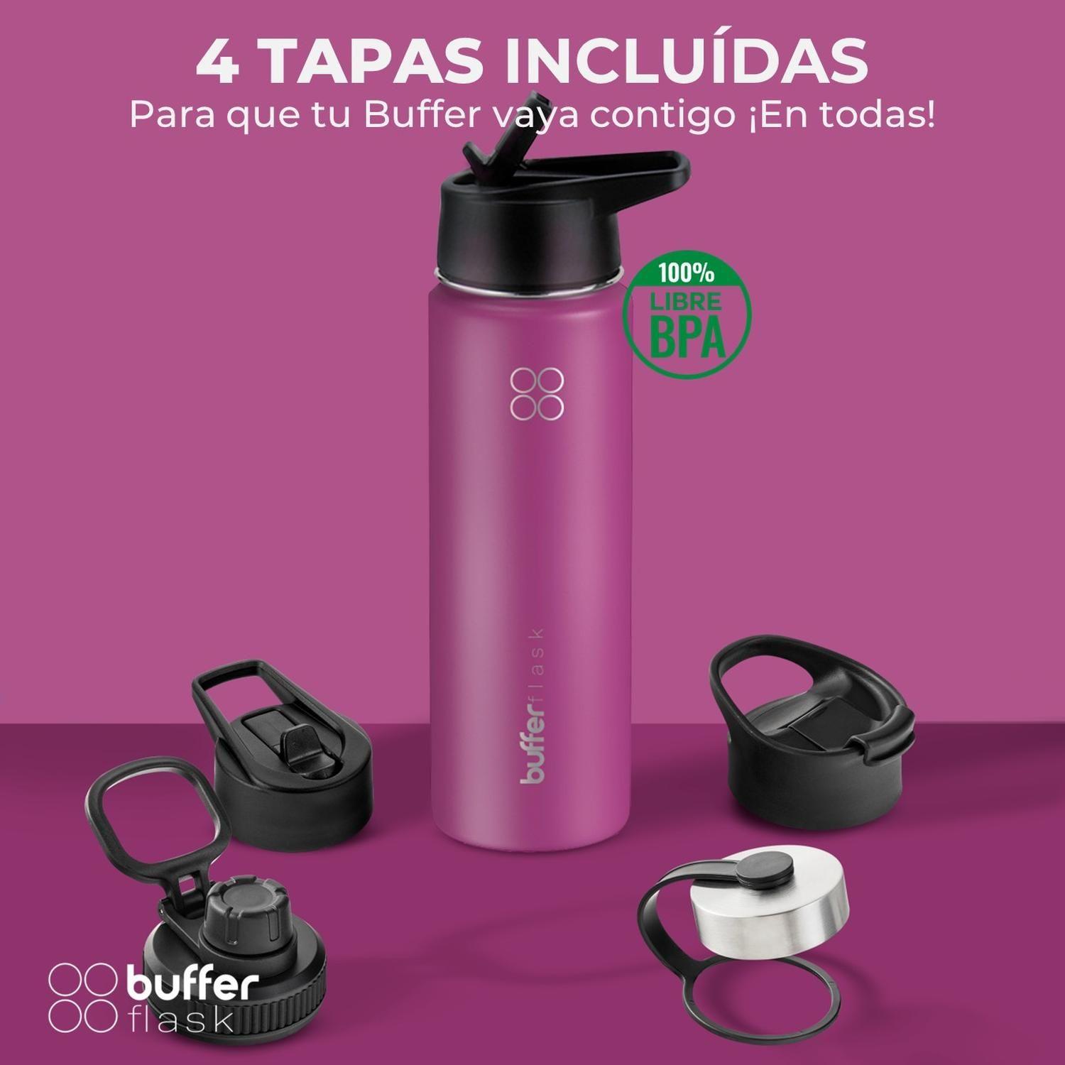 Termo Botella Agua Termica Buffer Acero Inoxidable +4 Tapas violeta-3