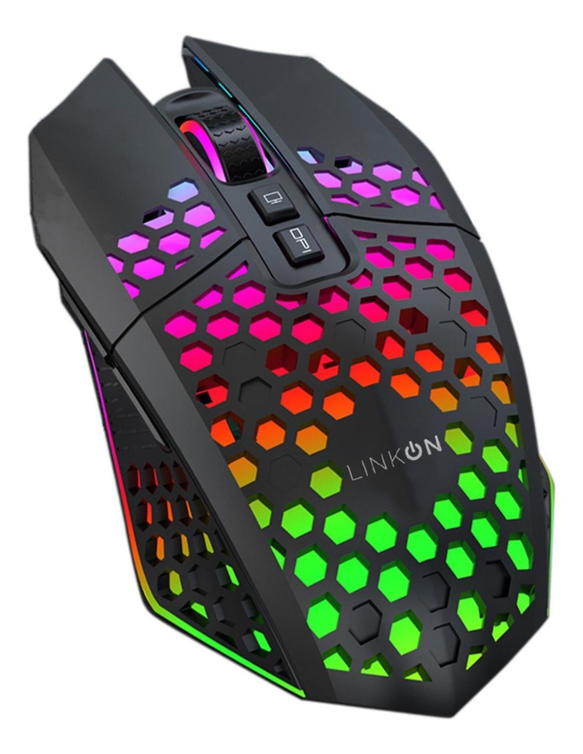 Mouse Gamer Inalambrico Recargable USB Windows Optico RGB Negro-0