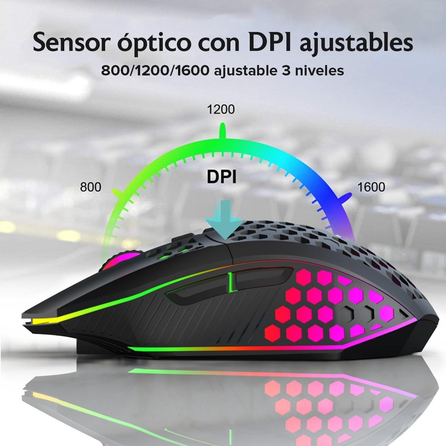 Mouse Gamer Inalambrico Recargable USB Windows Optico RGB Negro-1