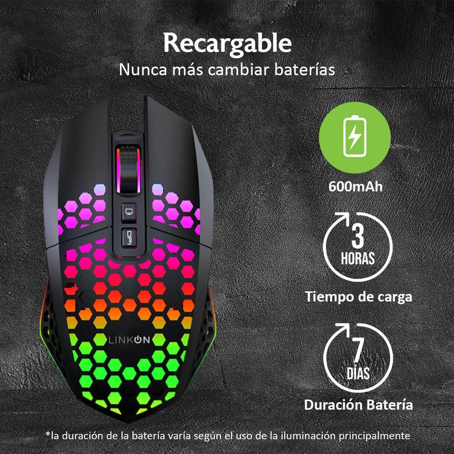 Mouse Gamer Inalambrico Recargable USB Windows Optico RGB Negro-2